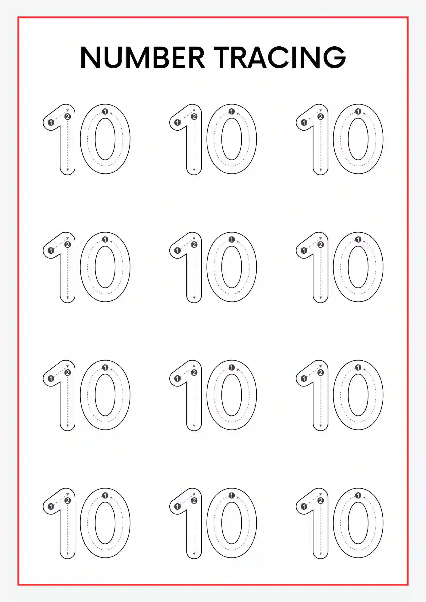 Number "10" Tracing Worksheet