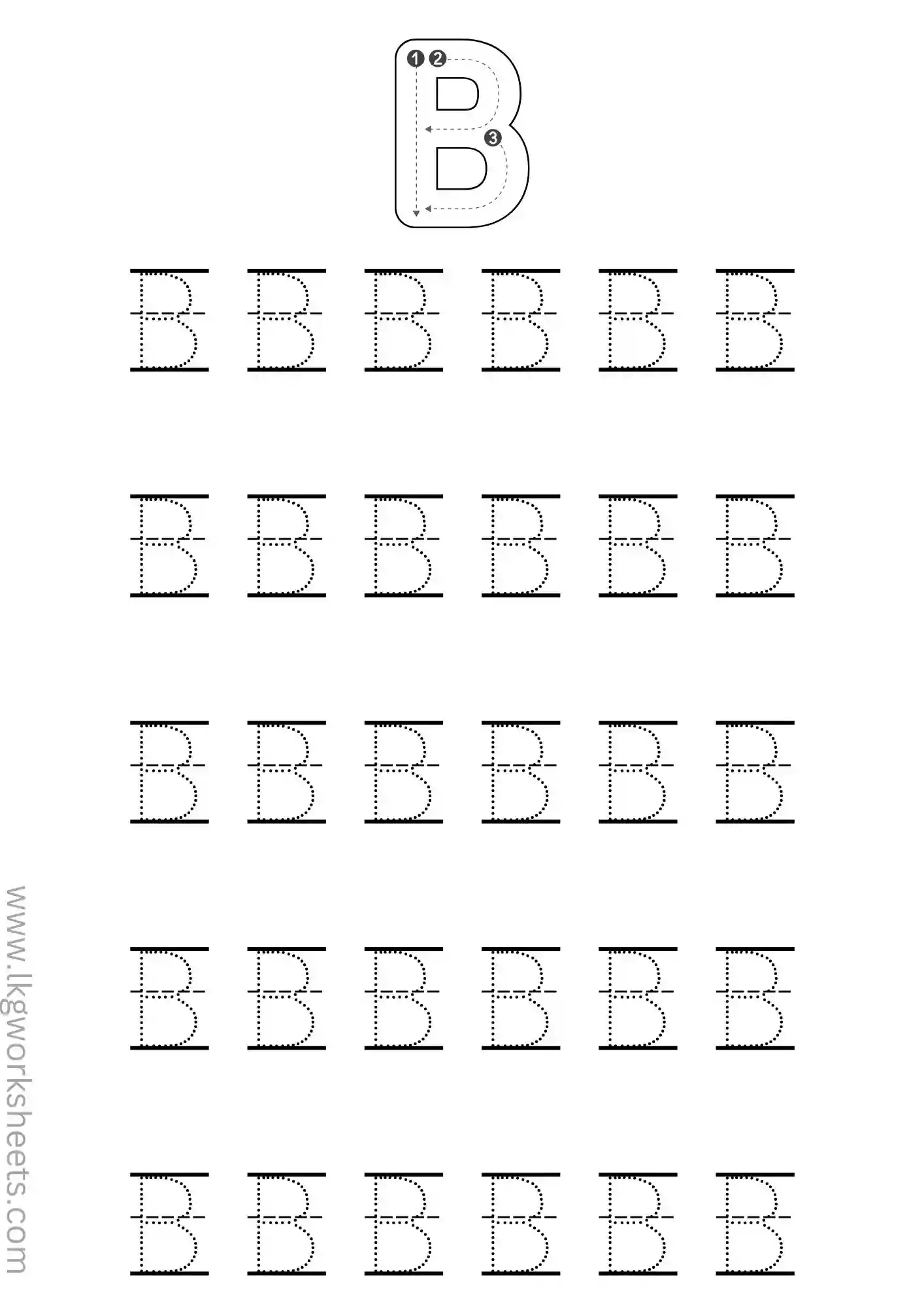 letter 'B' tracing lkg,ukg,nursery worksheets