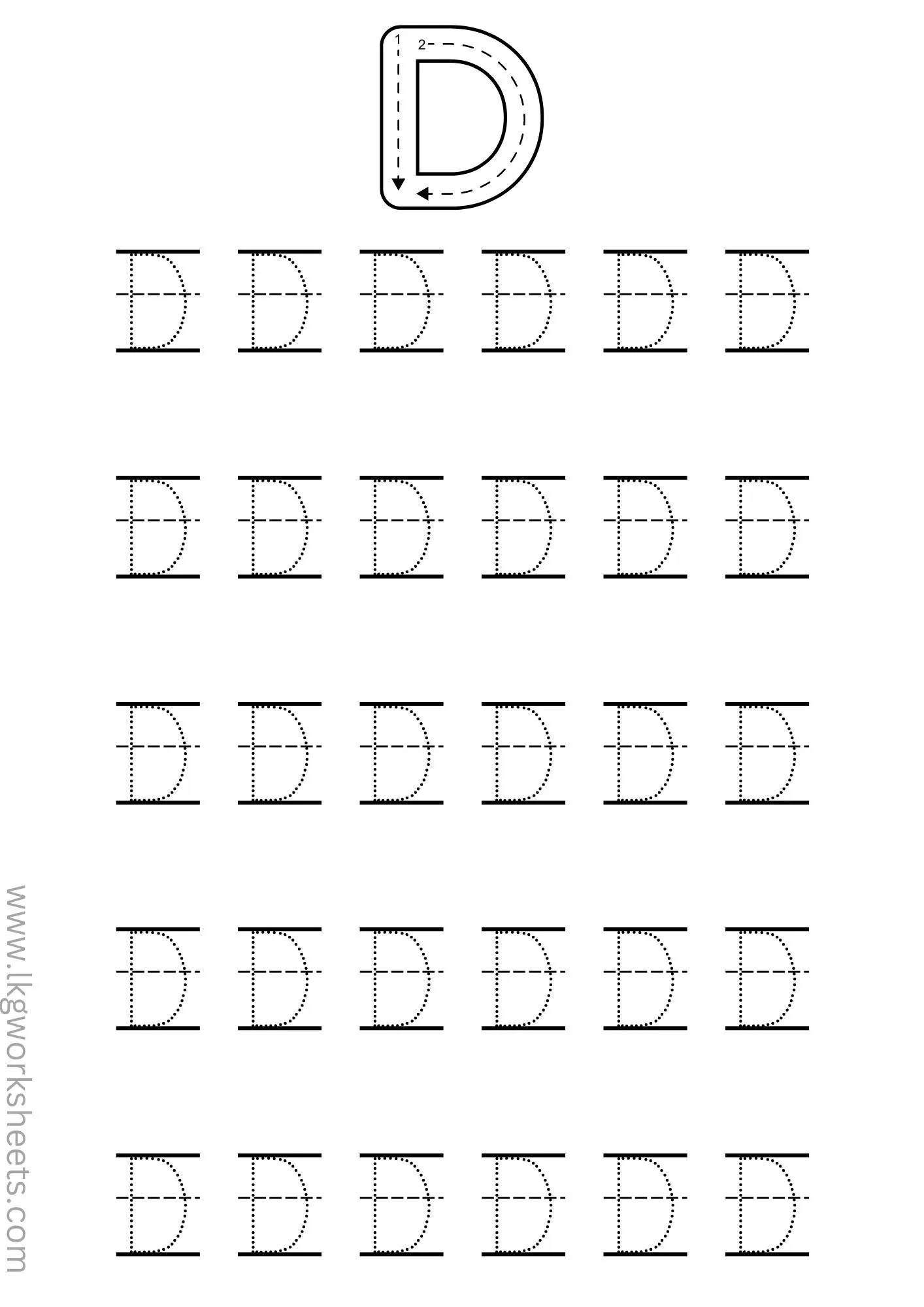 letter 'D' tracing lkg,ukg,nursery worksheets