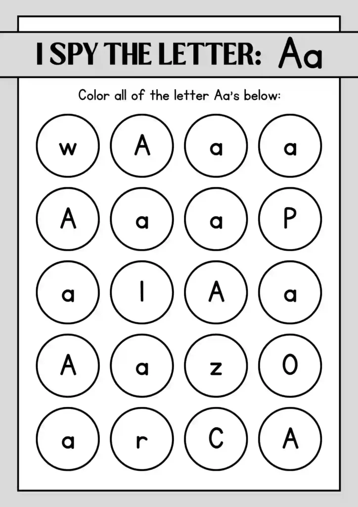 I Spy Alphabet Letter A Worksheets