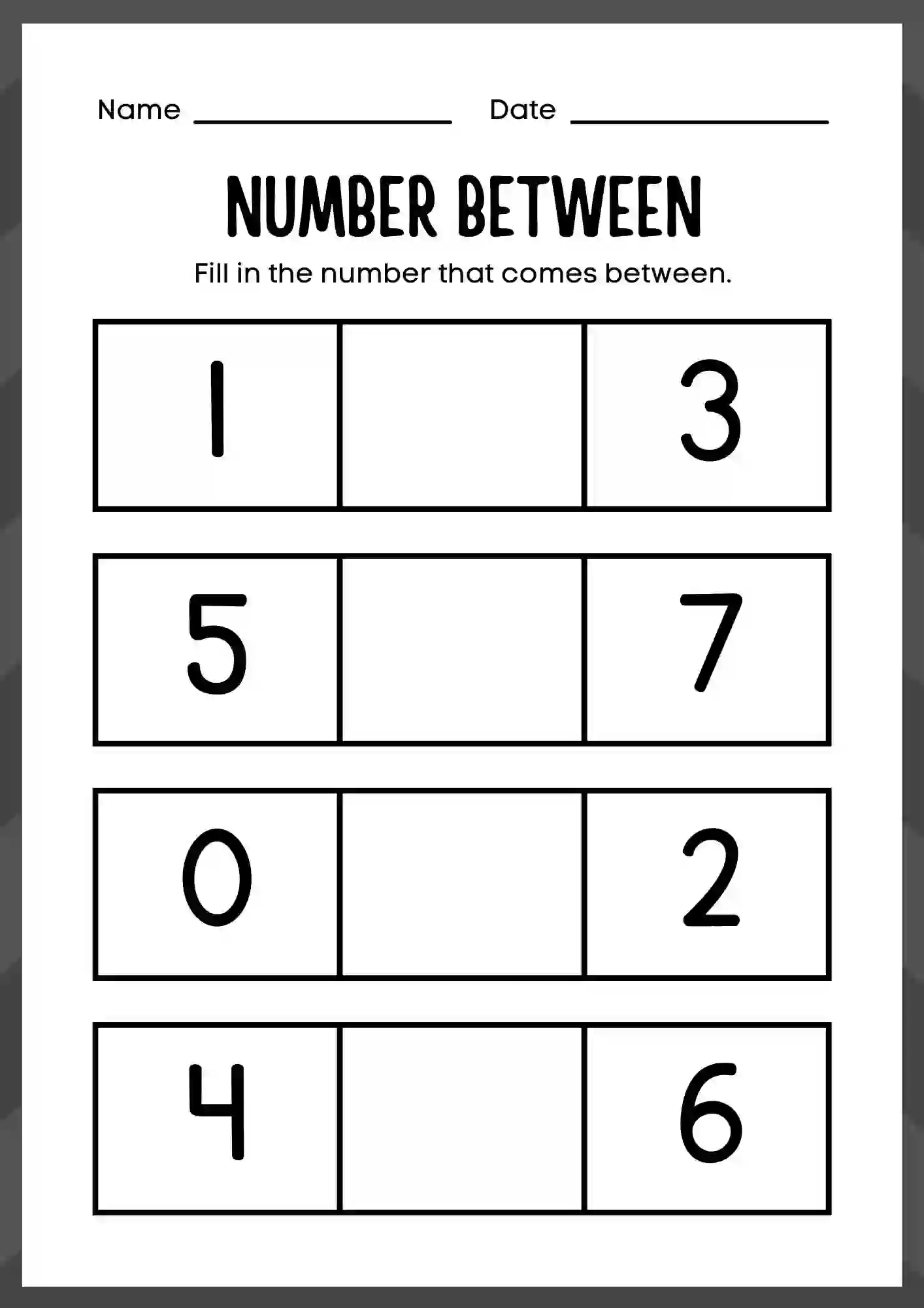 Number Between Worksheet