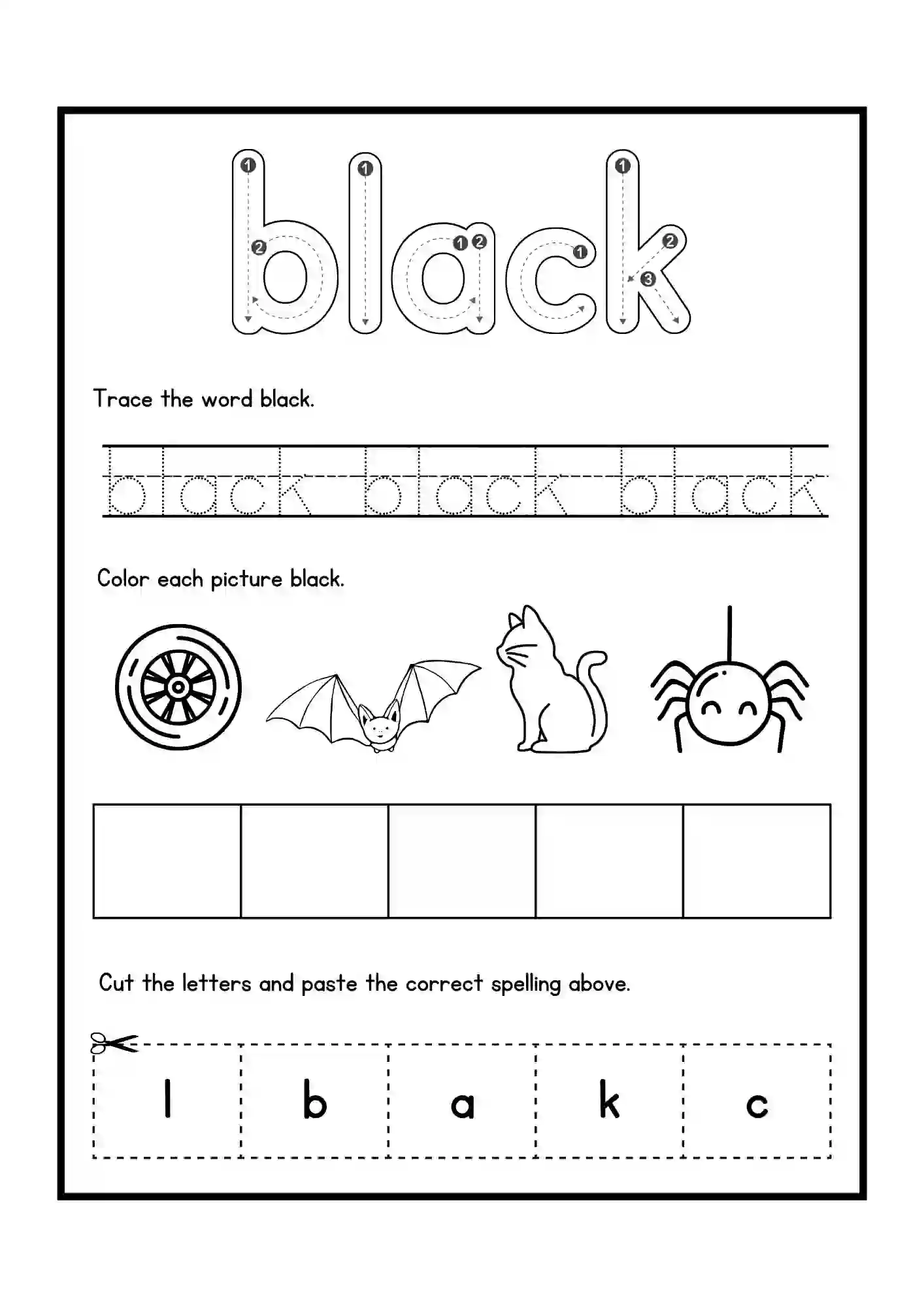 Color Fun Activity Worksheets color black