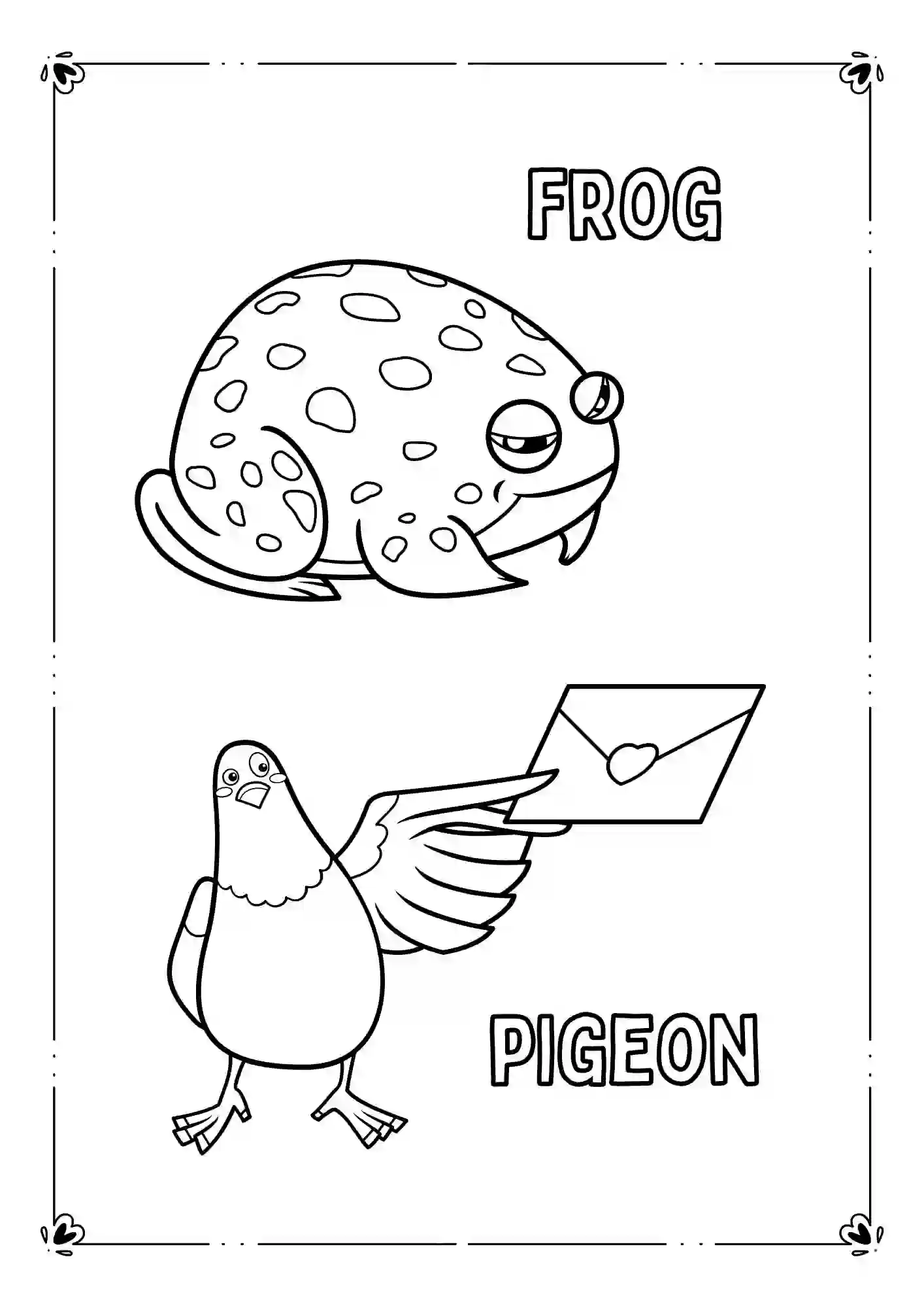 Farm Animals Coloring Worksheets (FROG & PIGEON)