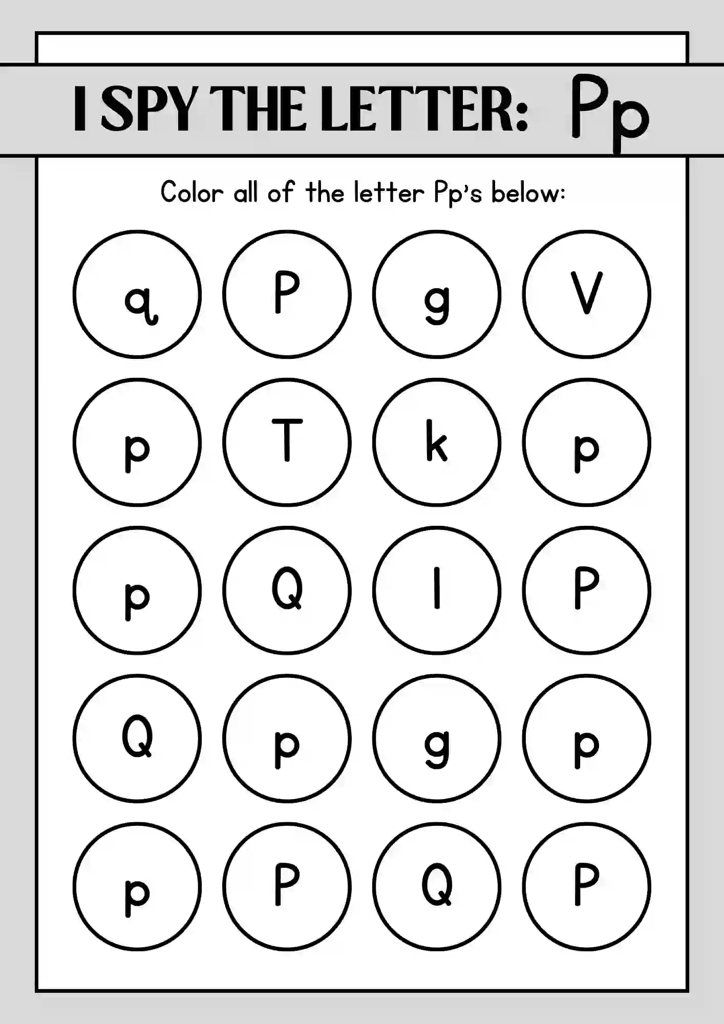 I Spy Alphabet Letter P Worksheets 