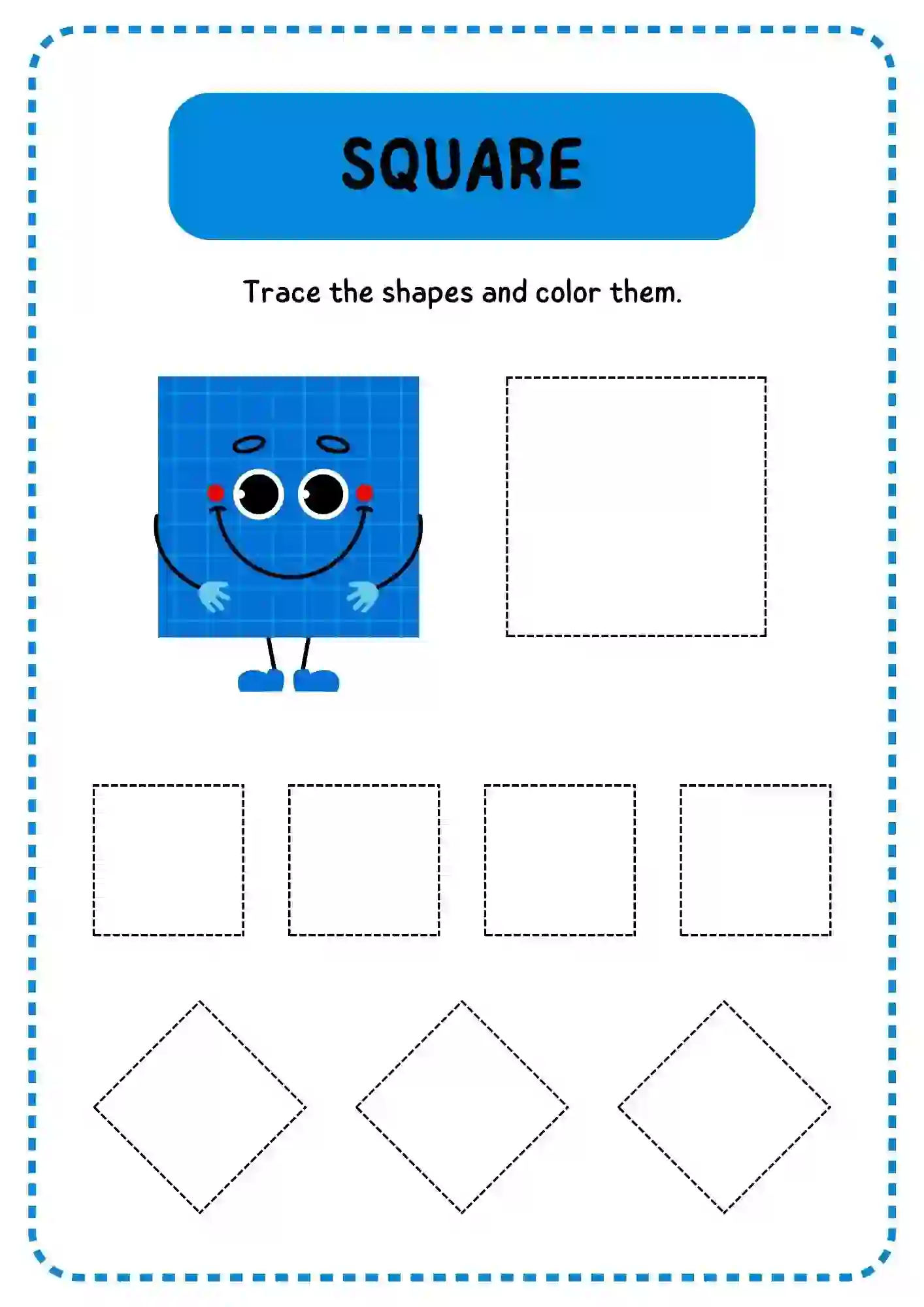 Shapes Tracing and Coloring Worksheets (Square)