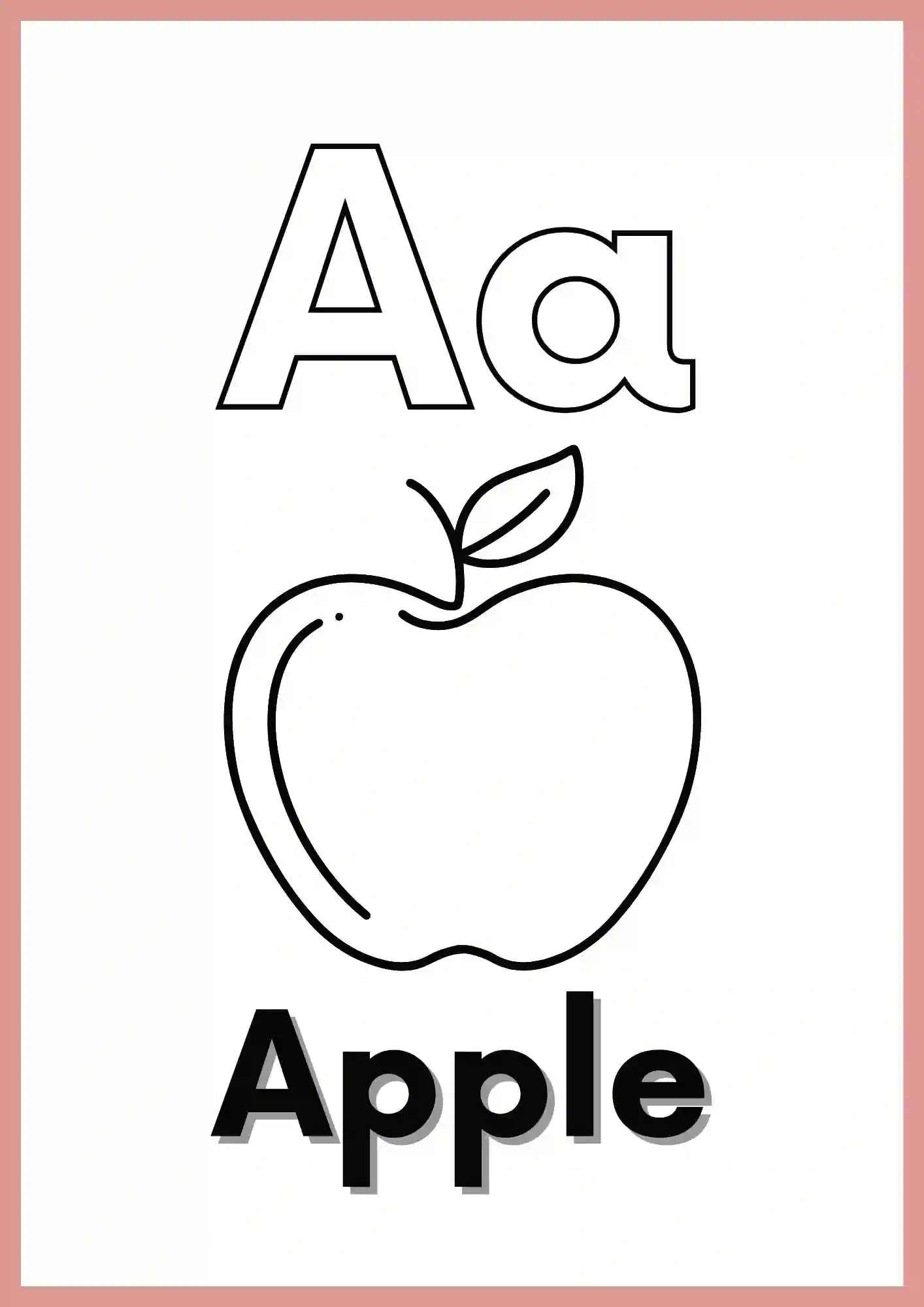 Letter A with apple colouring worksheet