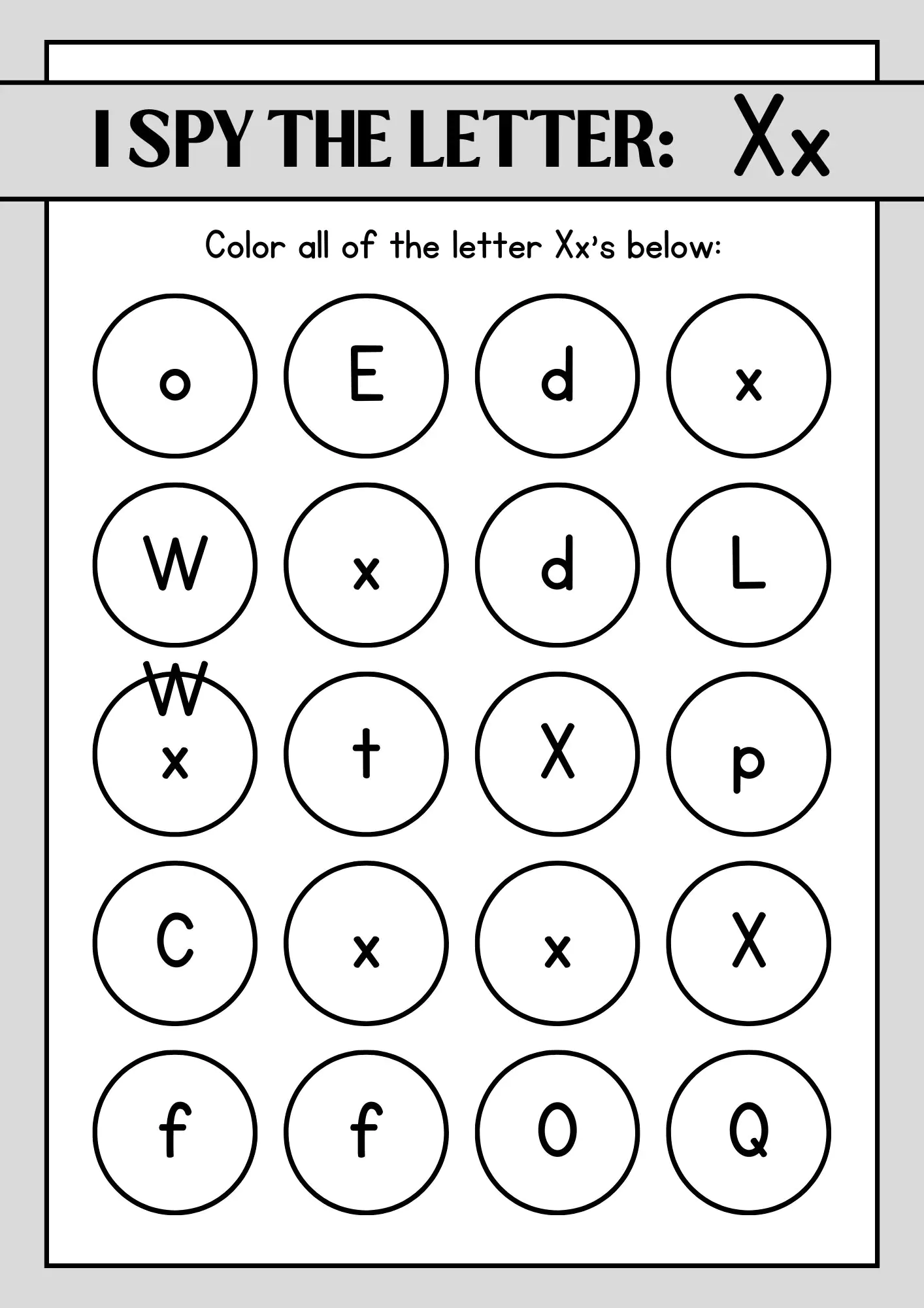 I Spy Alphabet Letter X Worksheets 