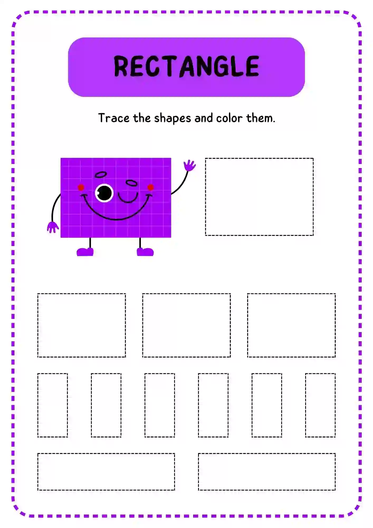 Shapes Tracing and Coloring Worksheets (Rectangle)