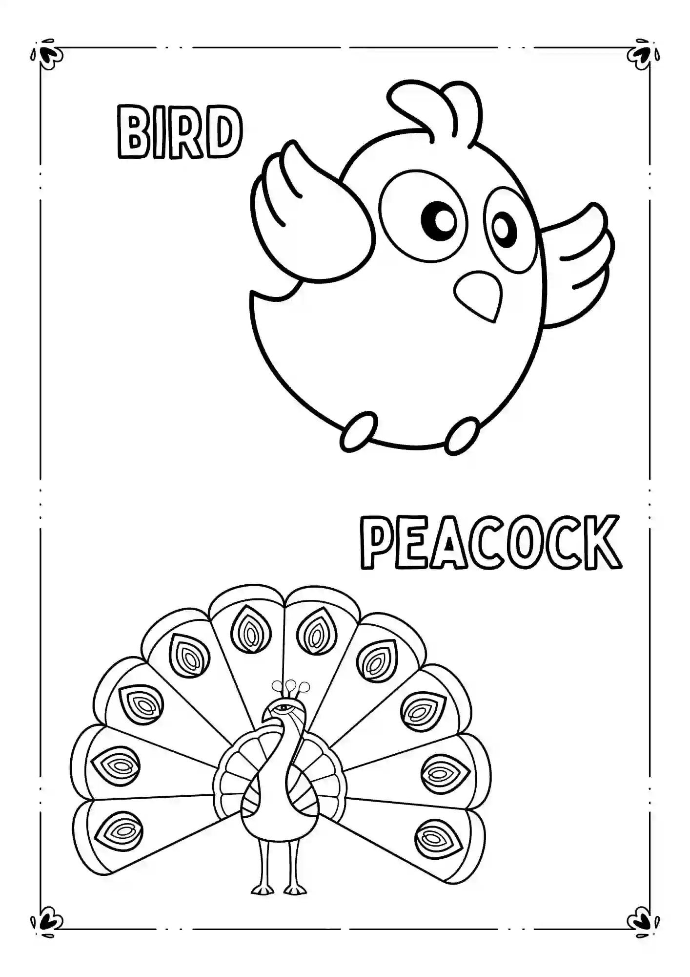 Farm Animals Coloring Worksheets (BIRD AND PEACOCK)
