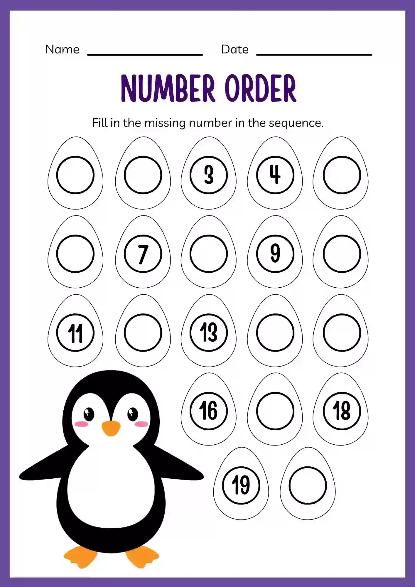 Numbers Ordering Worksheets For kindergarten (lkg) 1 to 20