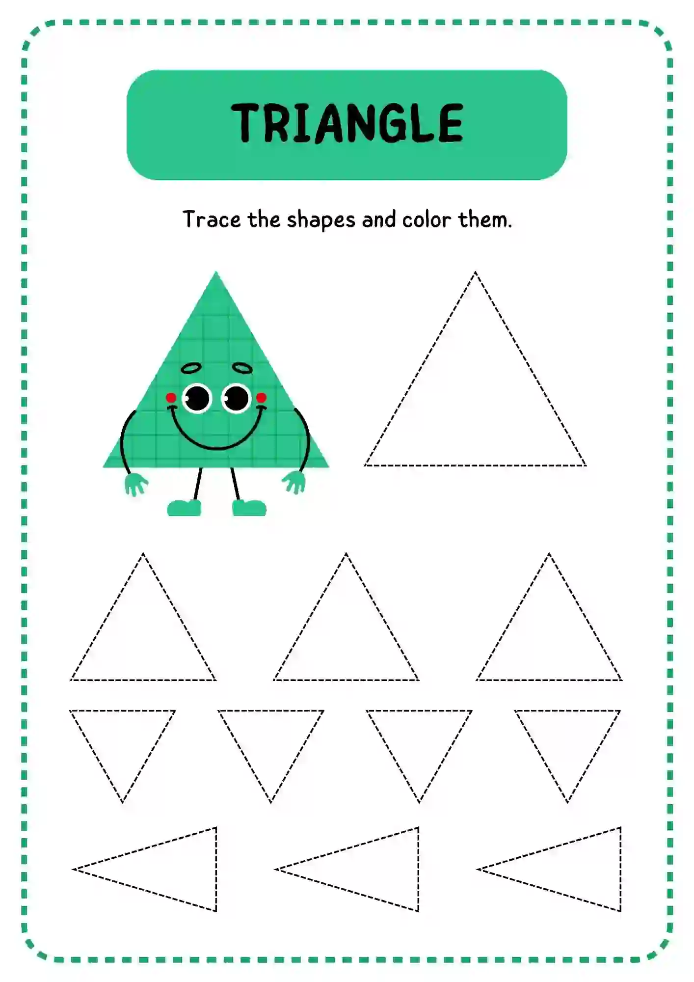 Shapes Tracing and Coloring Worksheets (triangle)