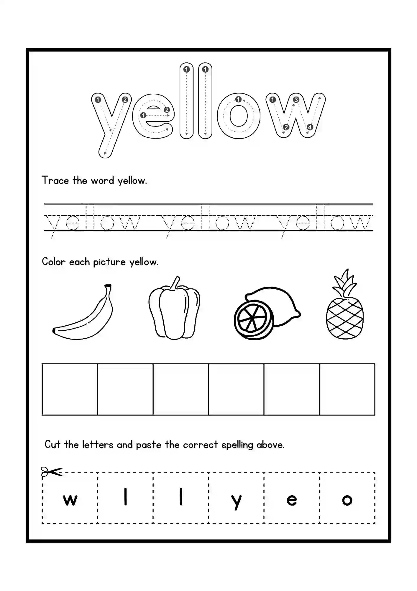 Color Fun Activity Worksheets color yellow
