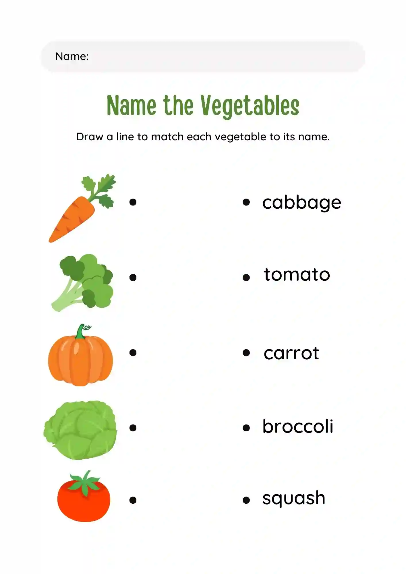 Vegetables Worksheets matching