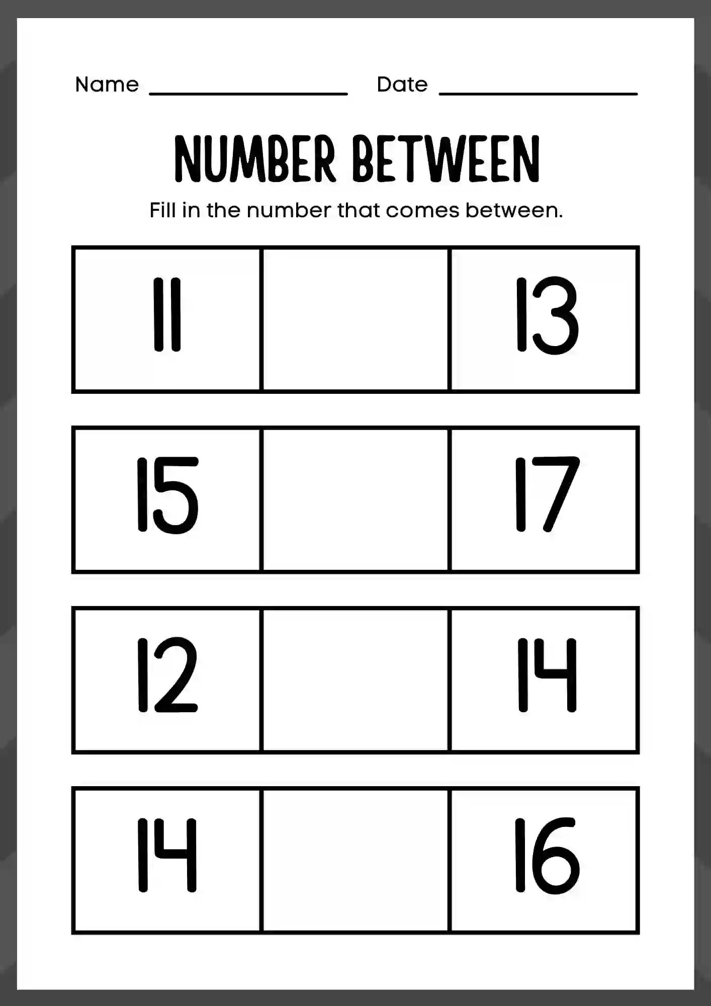 Number Between Worksheet