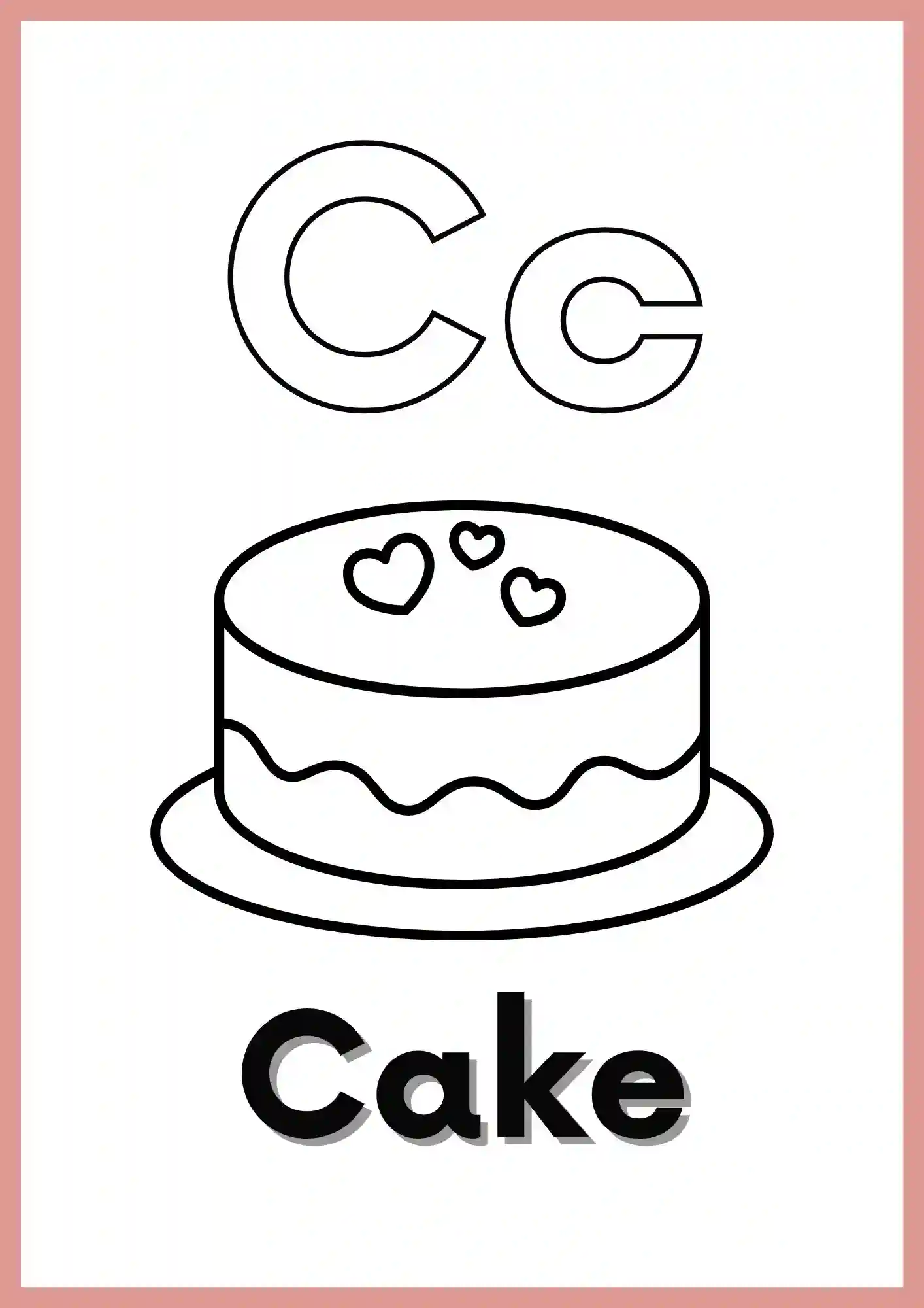 Letter C with CAKE colouring worksheet