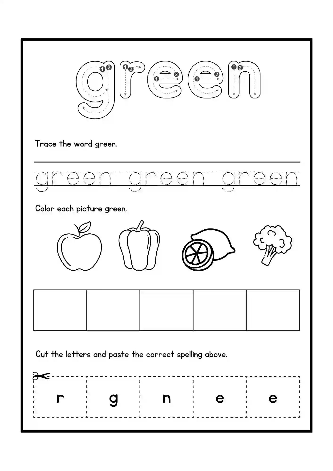 Color Fun Activity Worksheets color green