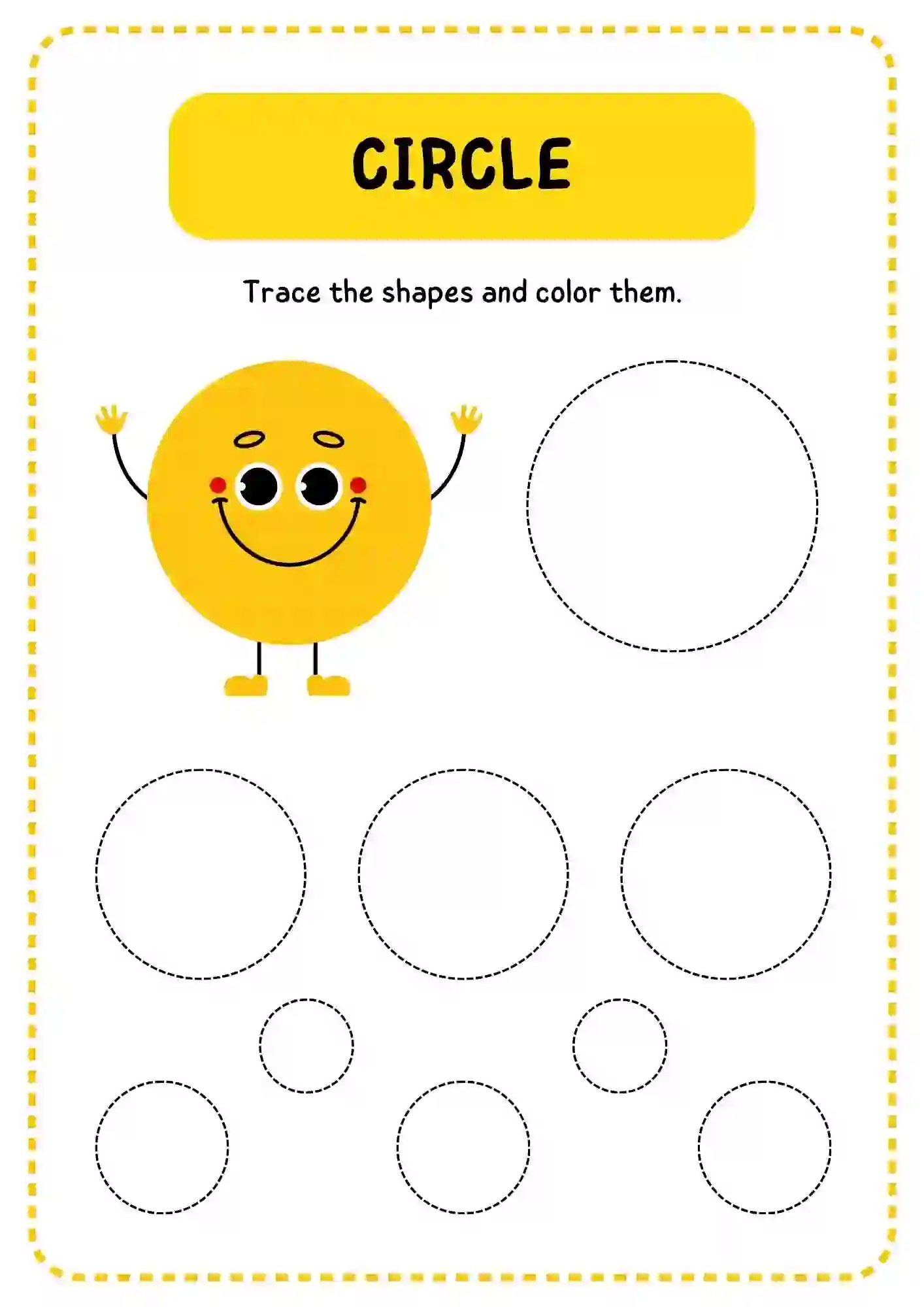 Shapes Tracing and Coloring Worksheets (circle)