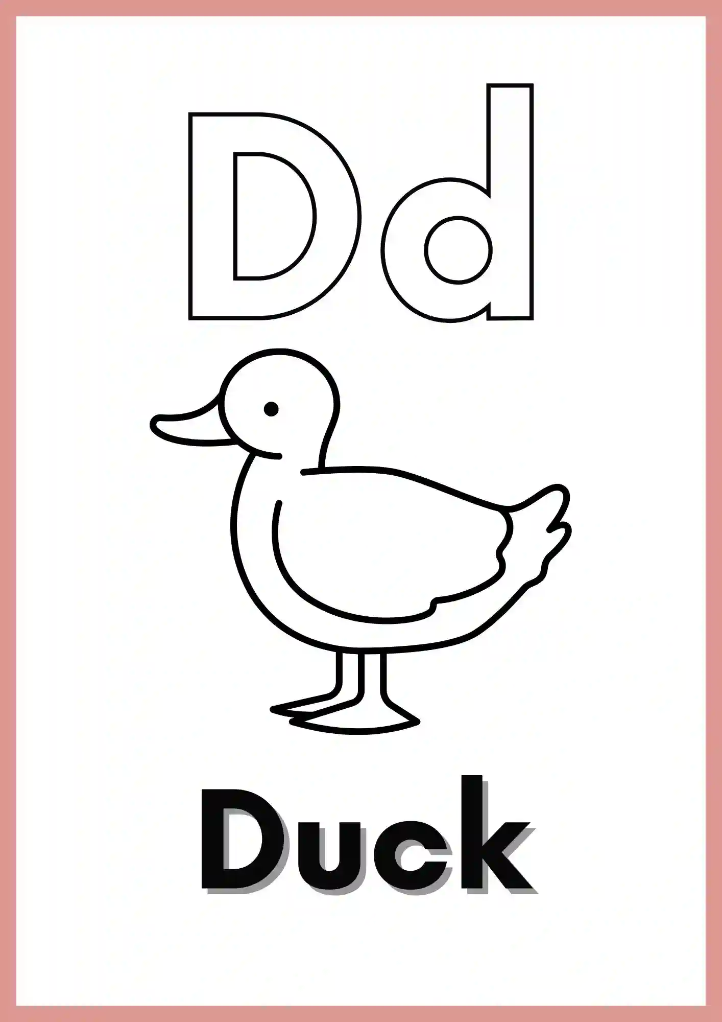 Letter D with DUCK colouring worksheet