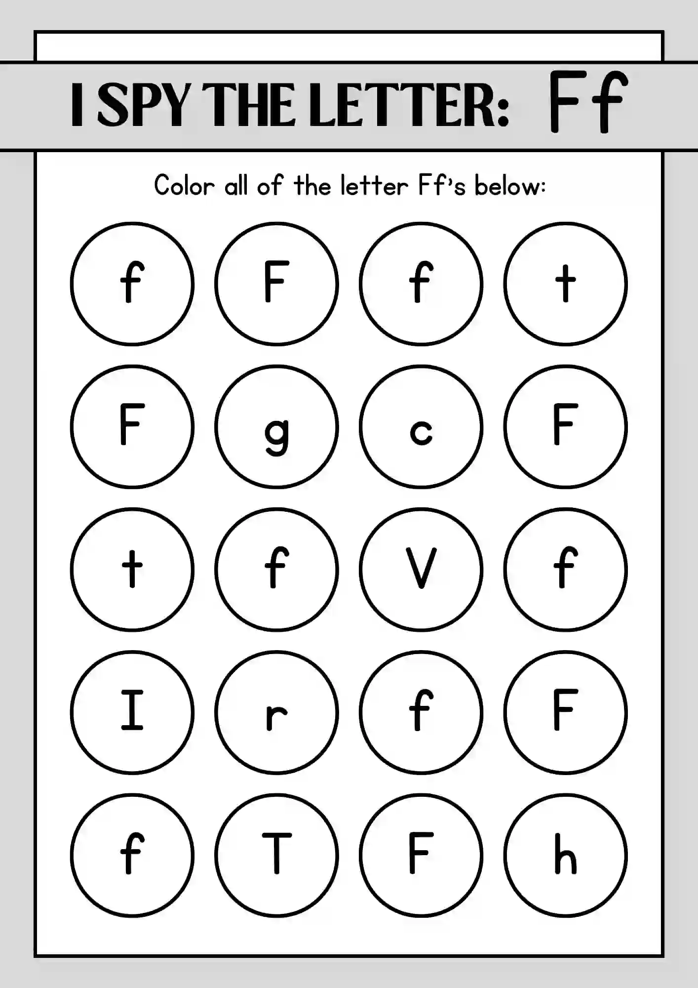 I Spy Alphabet Letter F Worksheets 