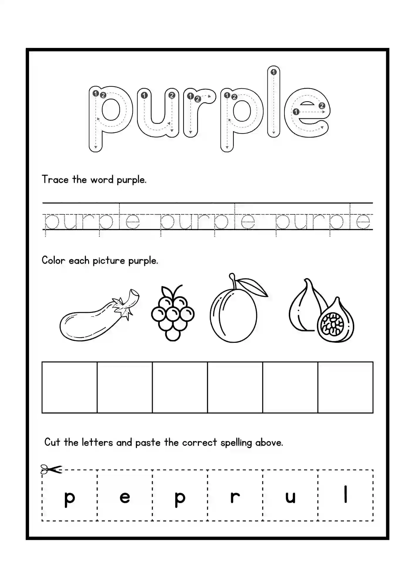 Color Fun Activity Worksheets color purple