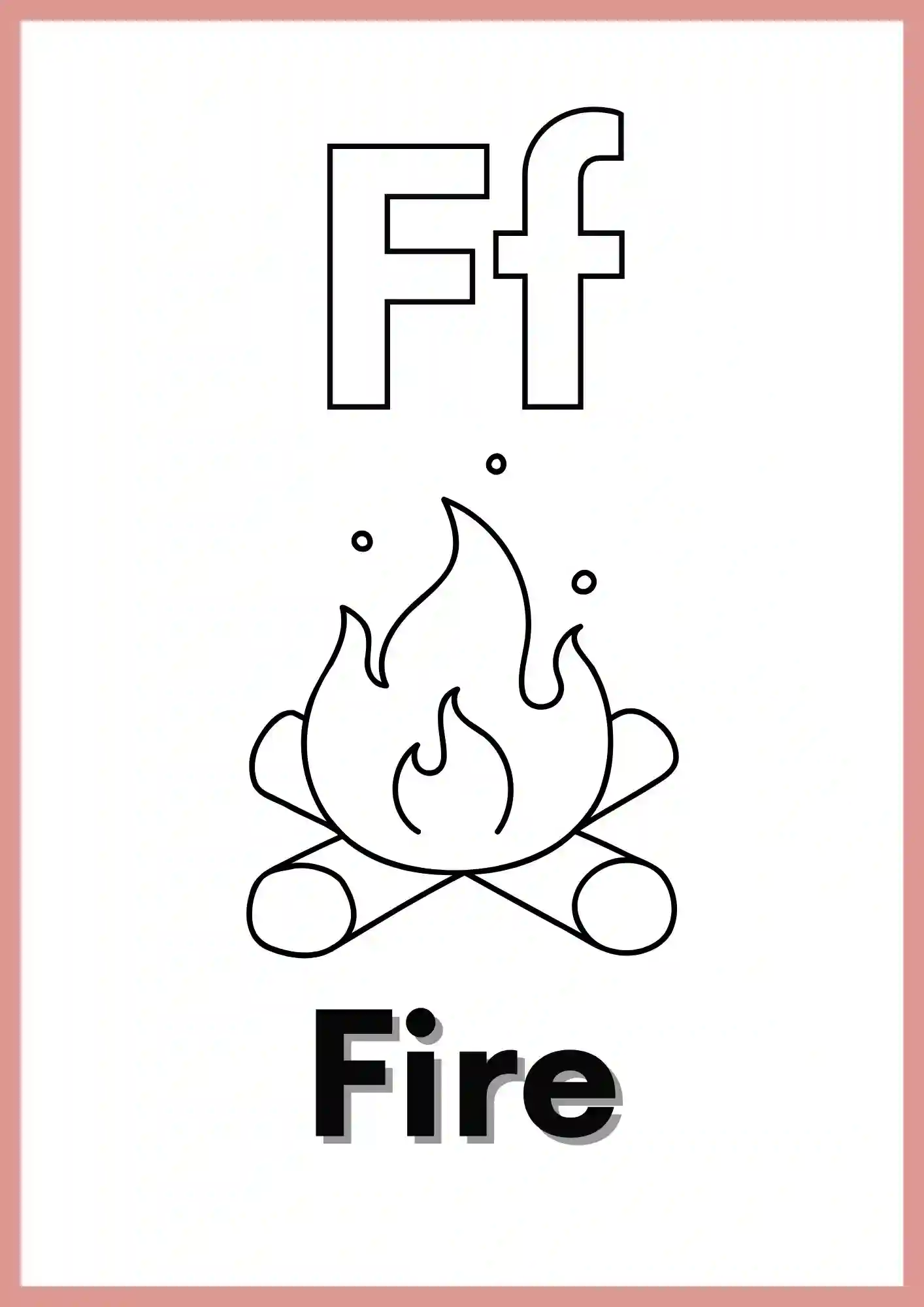 Letter F with FIRE colouring worksheet