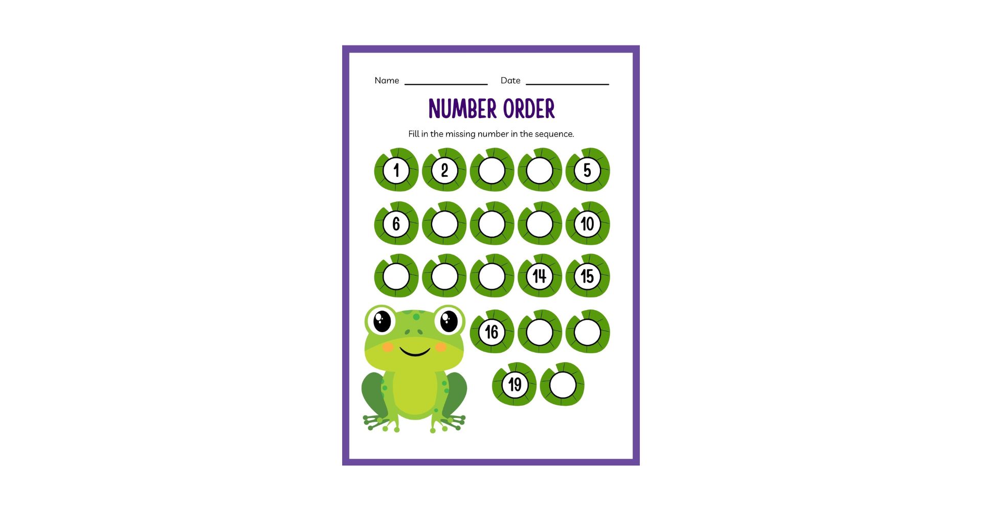 Numbers Ordering Worksheets For Kindergarten 1-20