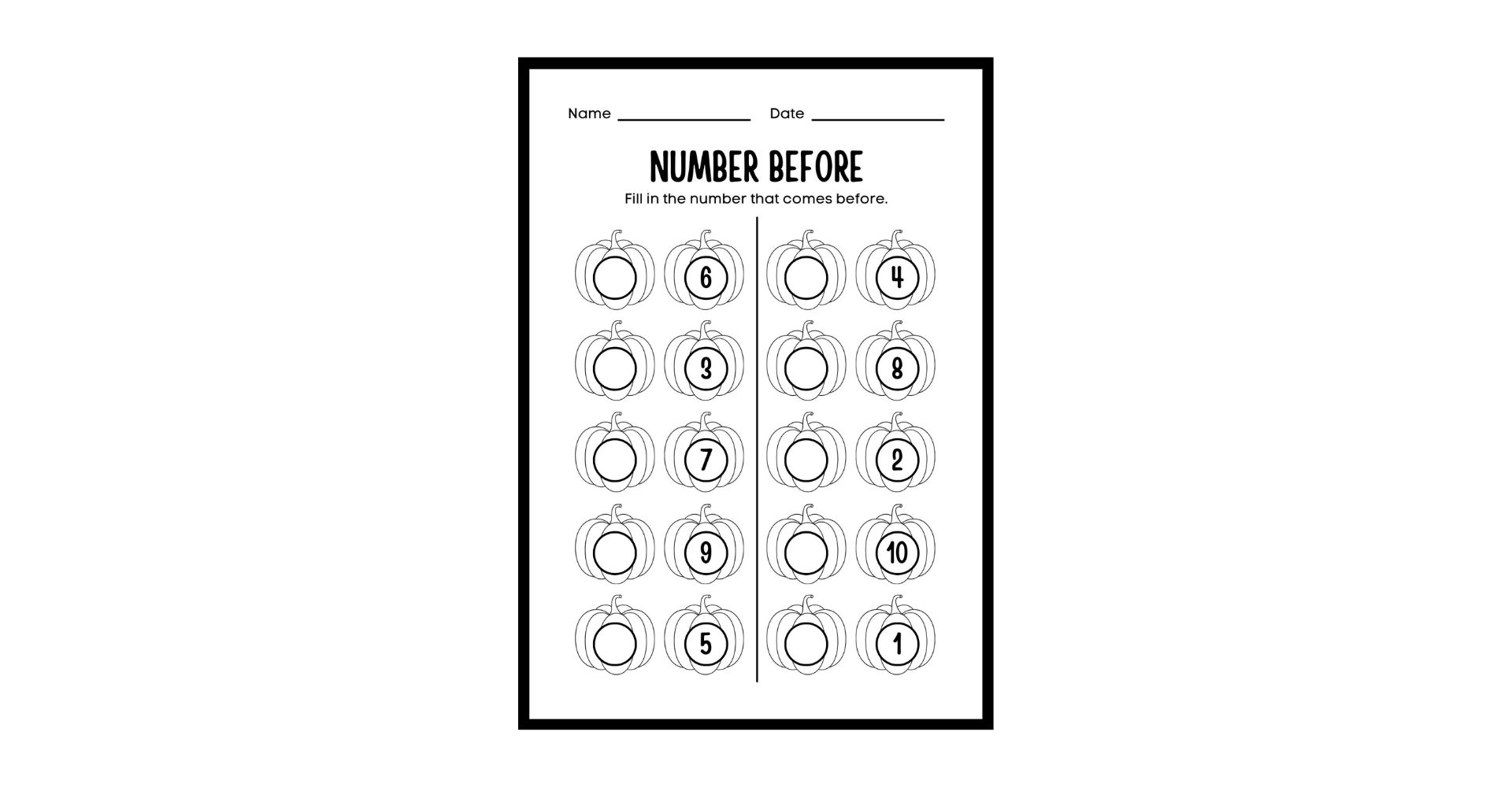 Before Number Worksheets 1 to 20