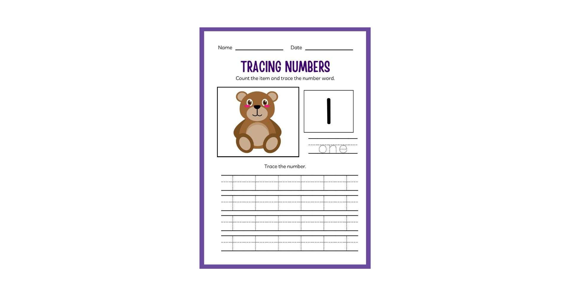 Number Tracing Printable Worksheets 1 to 20
