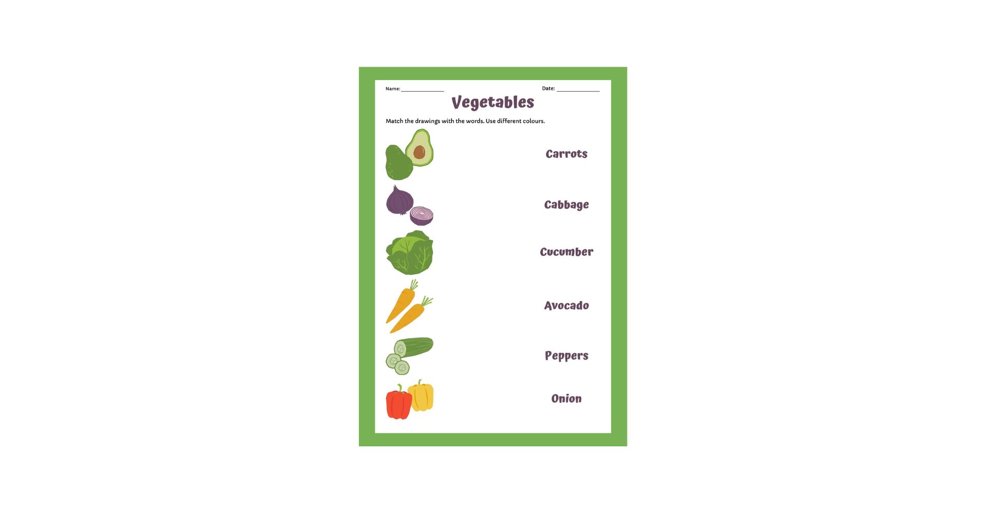 Vegetables Worksheets For Nursery