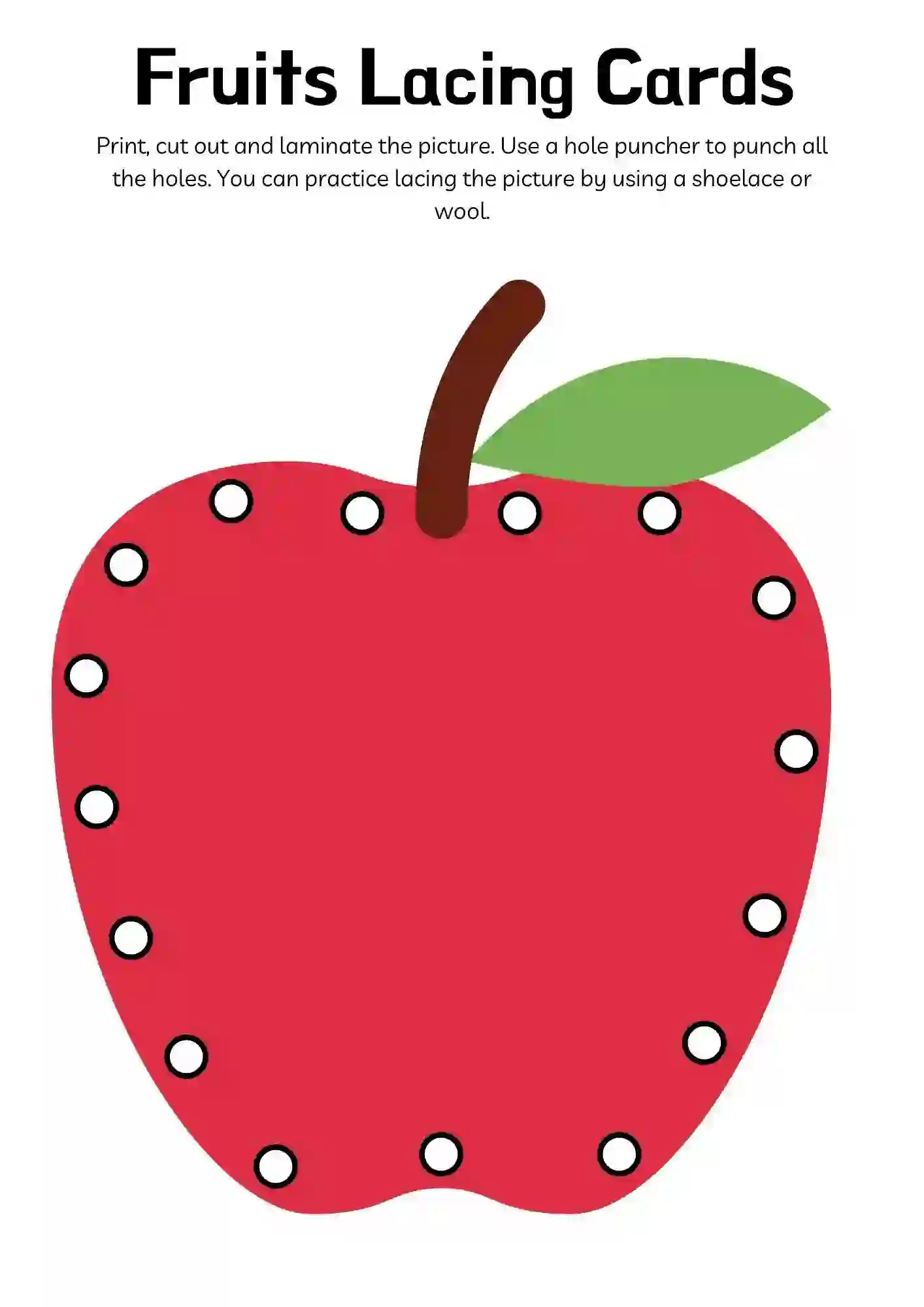 Fruits Lacing Cards For Kindergarten Apple