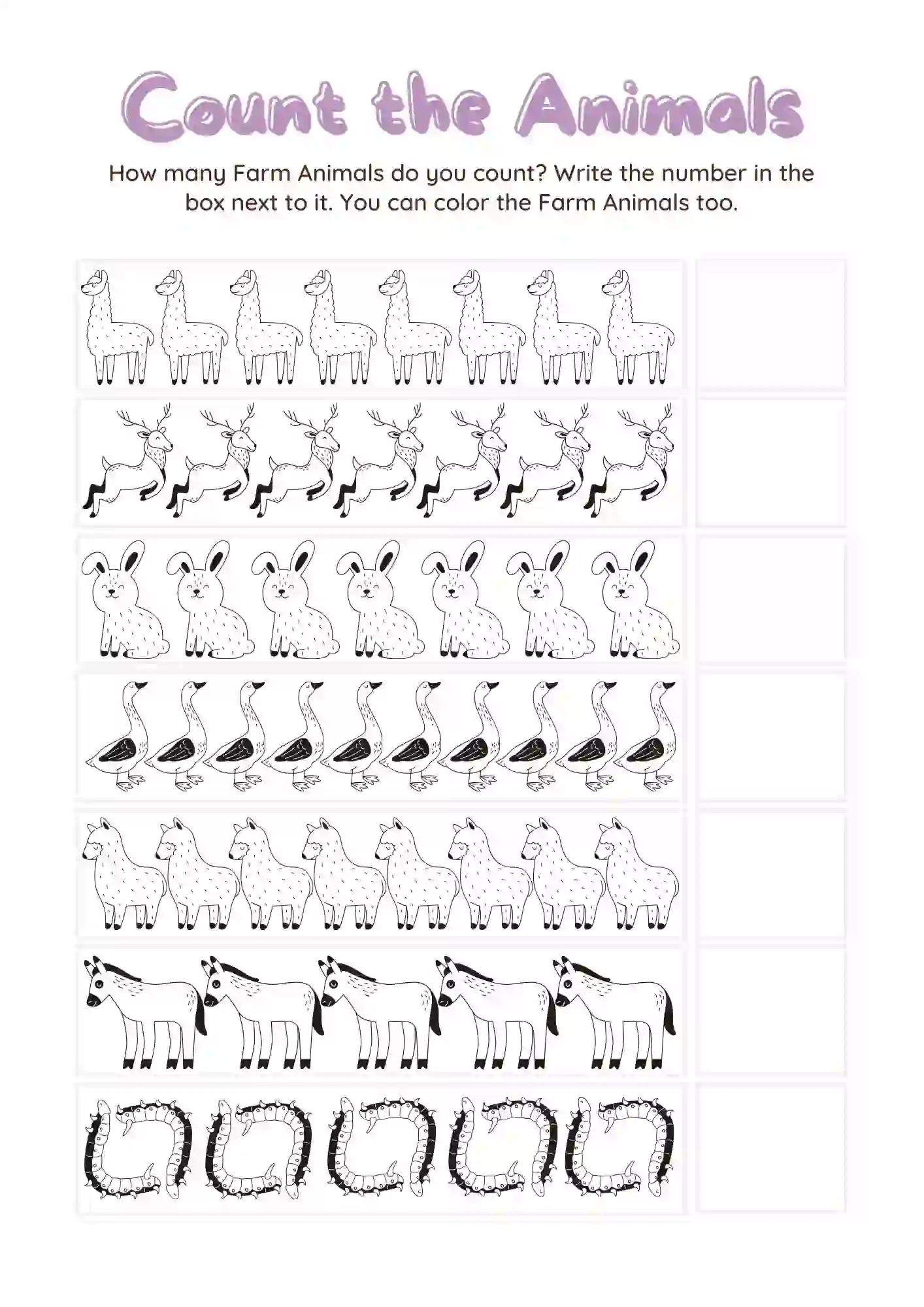 Count The Animals Worksheets