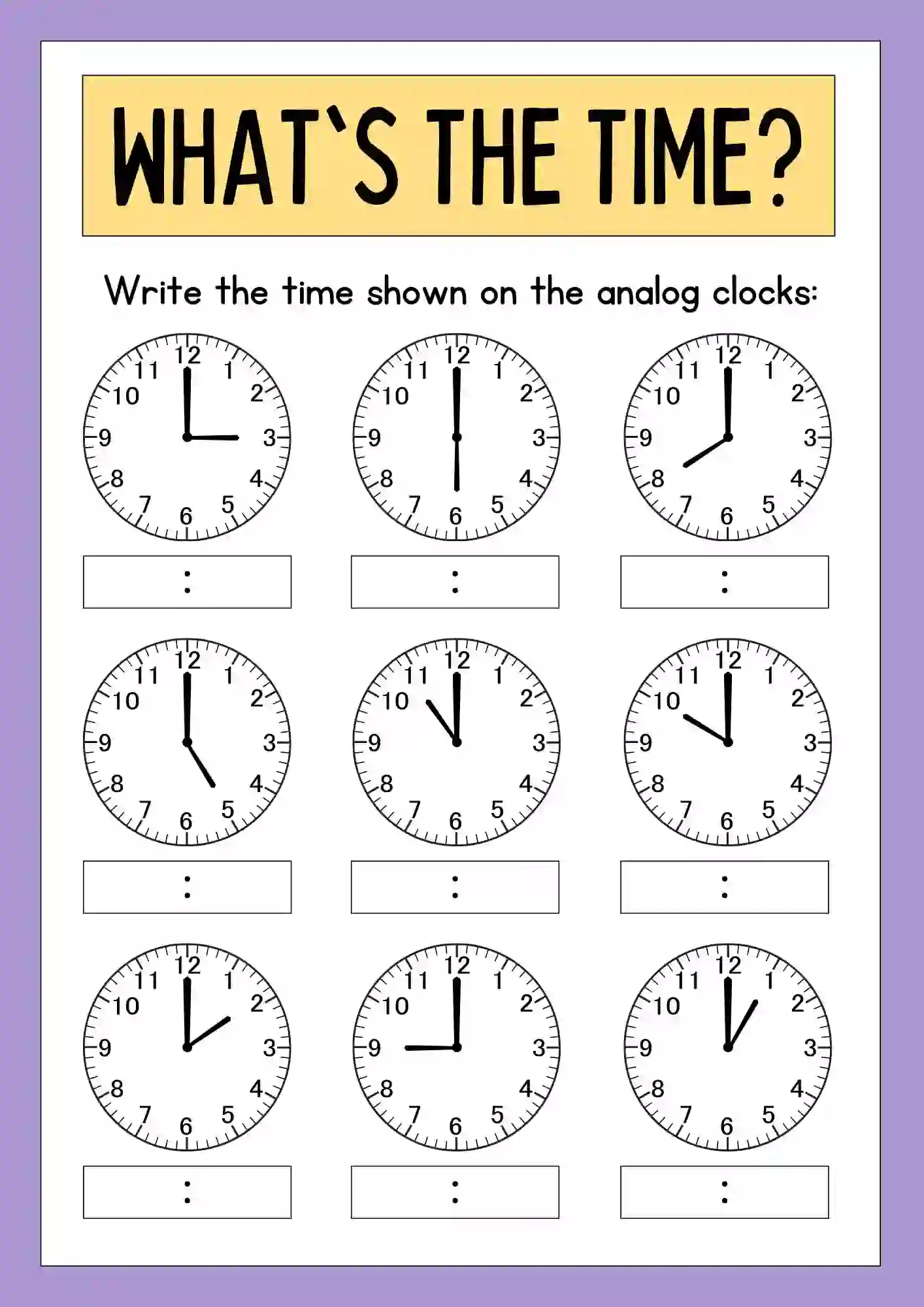 Telling Time Worksheets for Kindergarten
