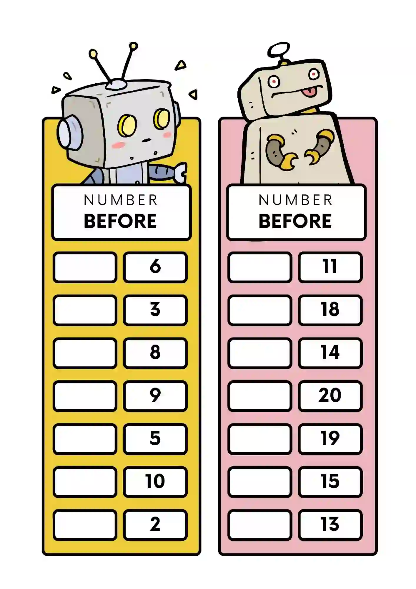 Number Before and After Worksheets (NUMBER 1 TO 20)