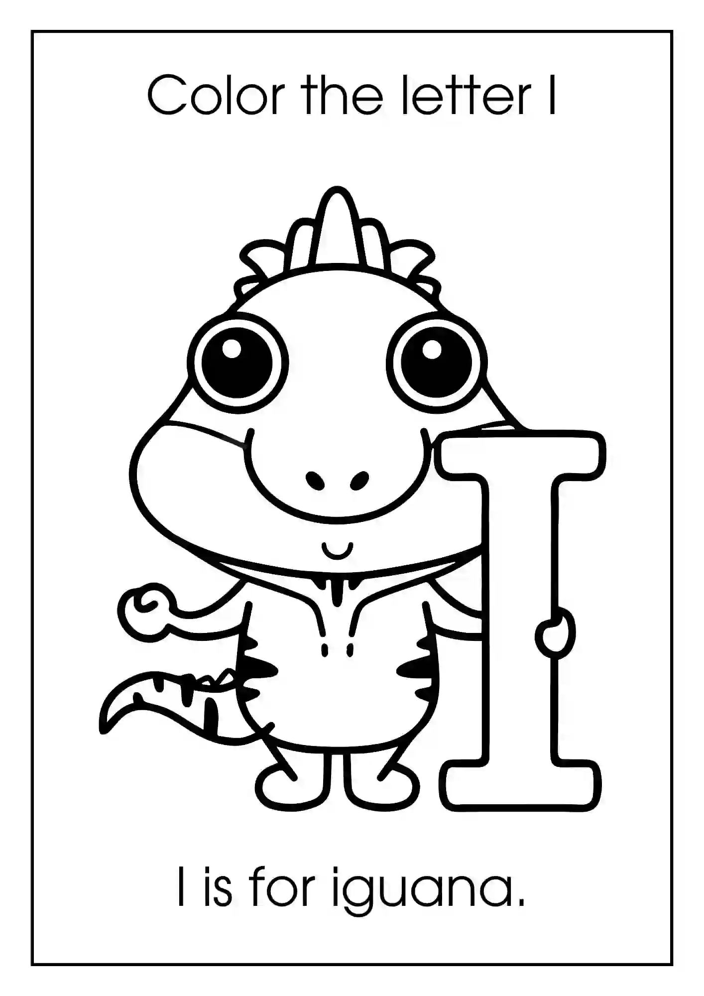 Animal Alphabet Coloring Worksheets For Kindergarten (Letter i with iguana)
