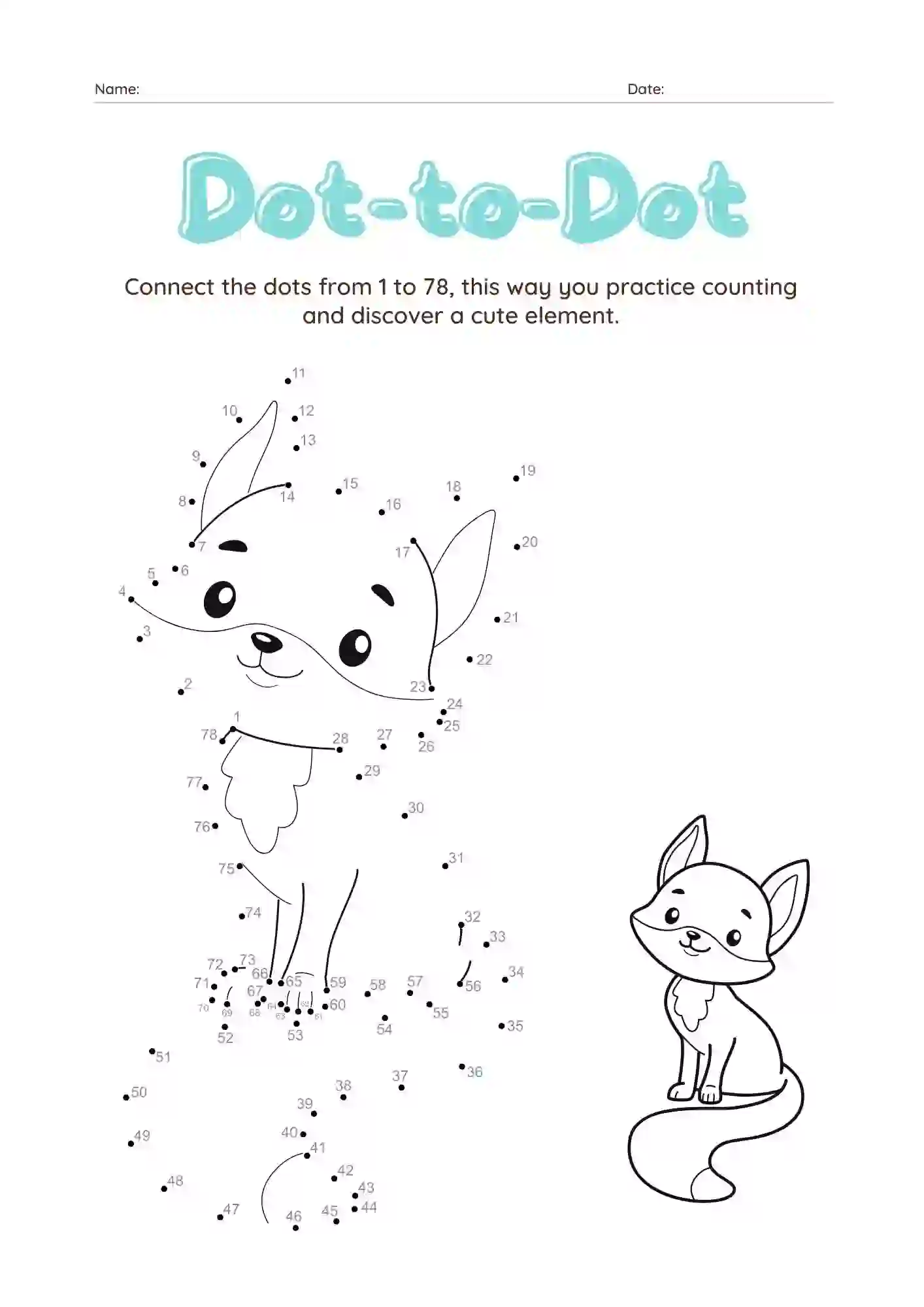 Dot-to-Dot Worksheets For Kindergarten (fox Dot connecting worksheet)