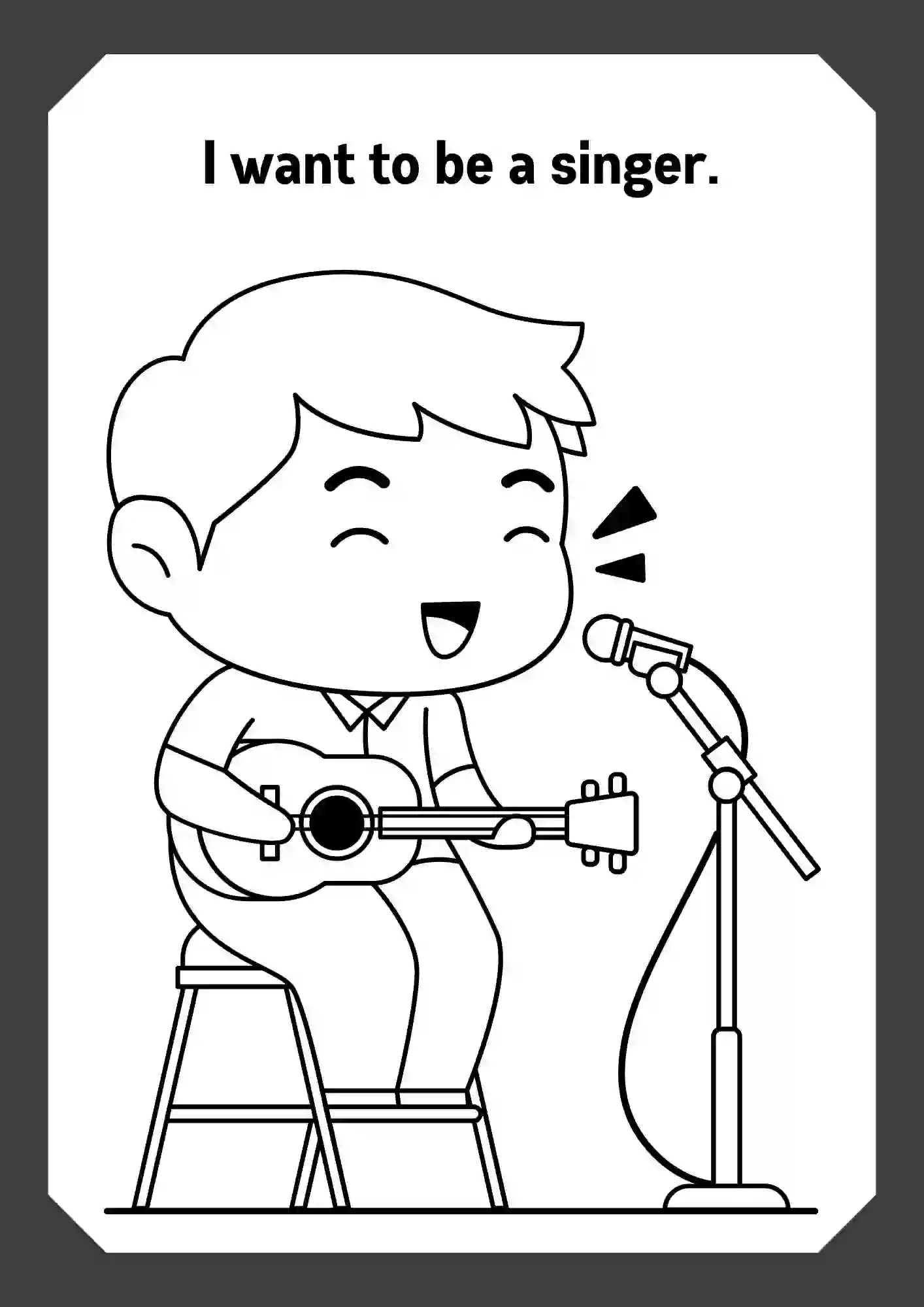 Boys In Different Careers Coloring Worksheets ( singer )