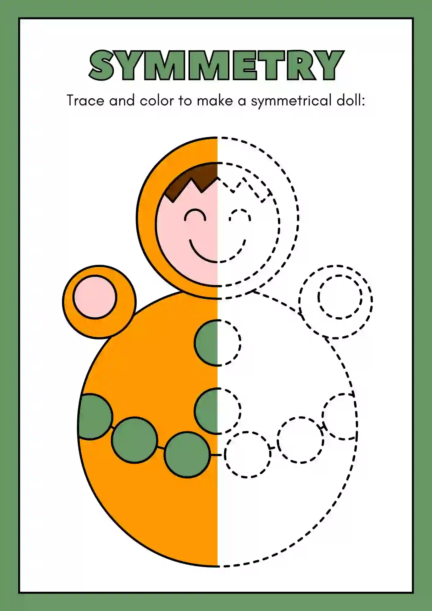 Symmetric Drawing and Coloring worksheets (doll)
