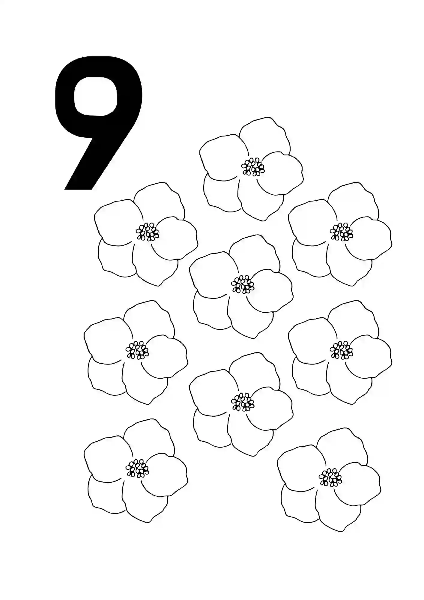 Count And Color Worksheets 1-10 (NUMBER 9)