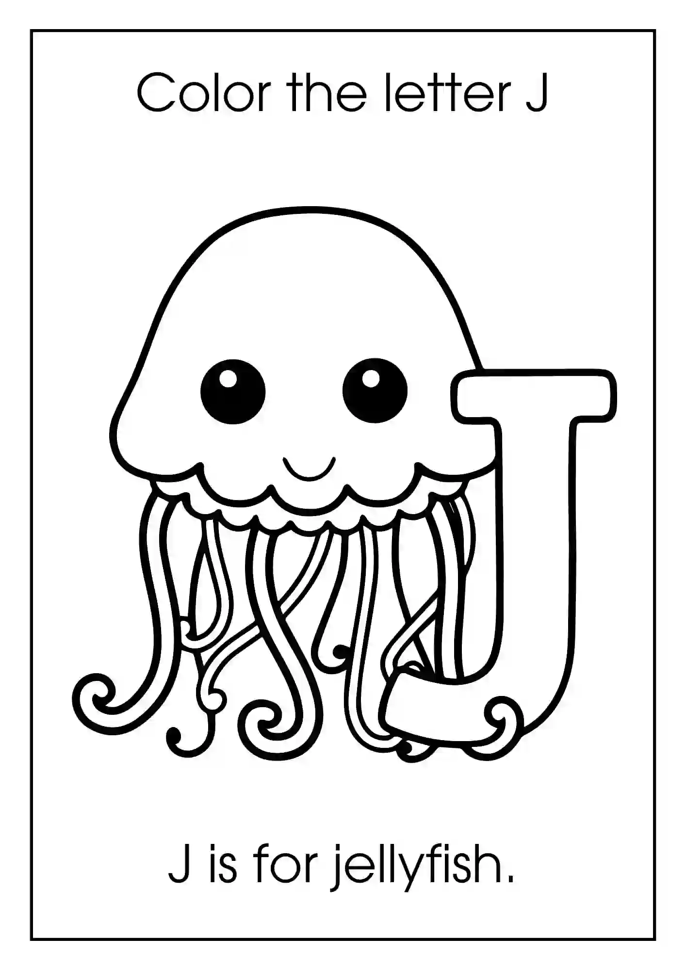 Animal Alphabet Coloring Worksheets For Kindergarten (Letter j with jellyfish)