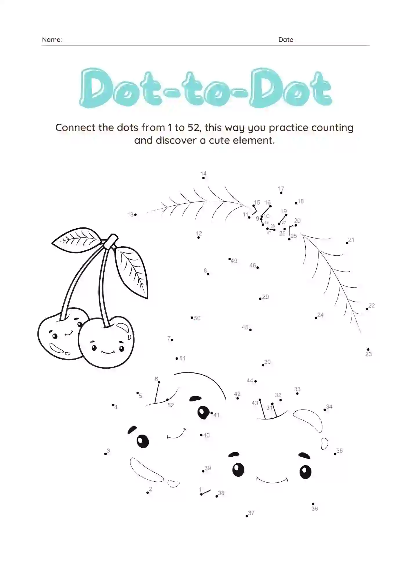Dot-to-Dot Worksheets For Kindergarten (cherry Dot connecting worksheet)