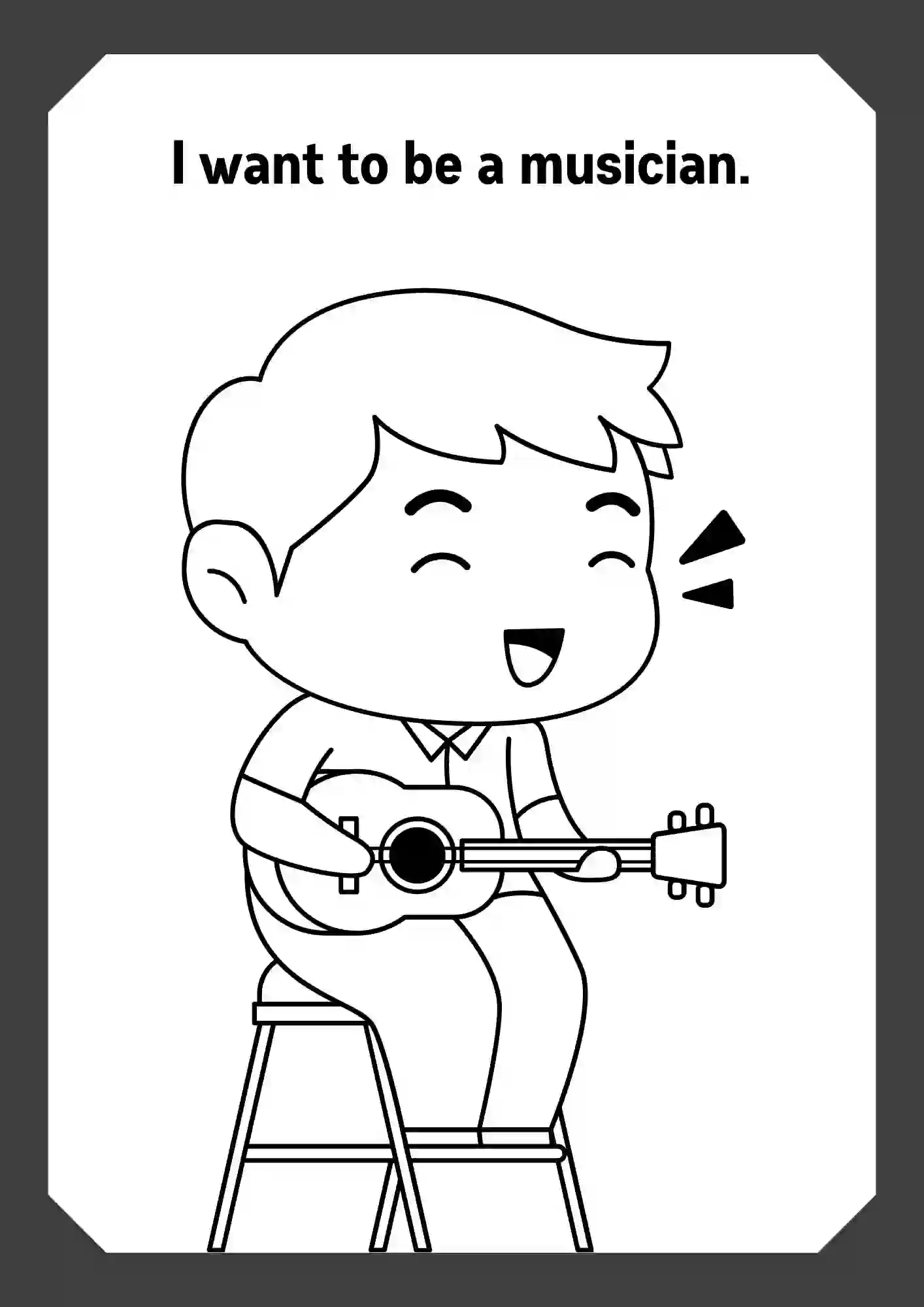 Boys In Different Careers Coloring Worksheets ( musician )
