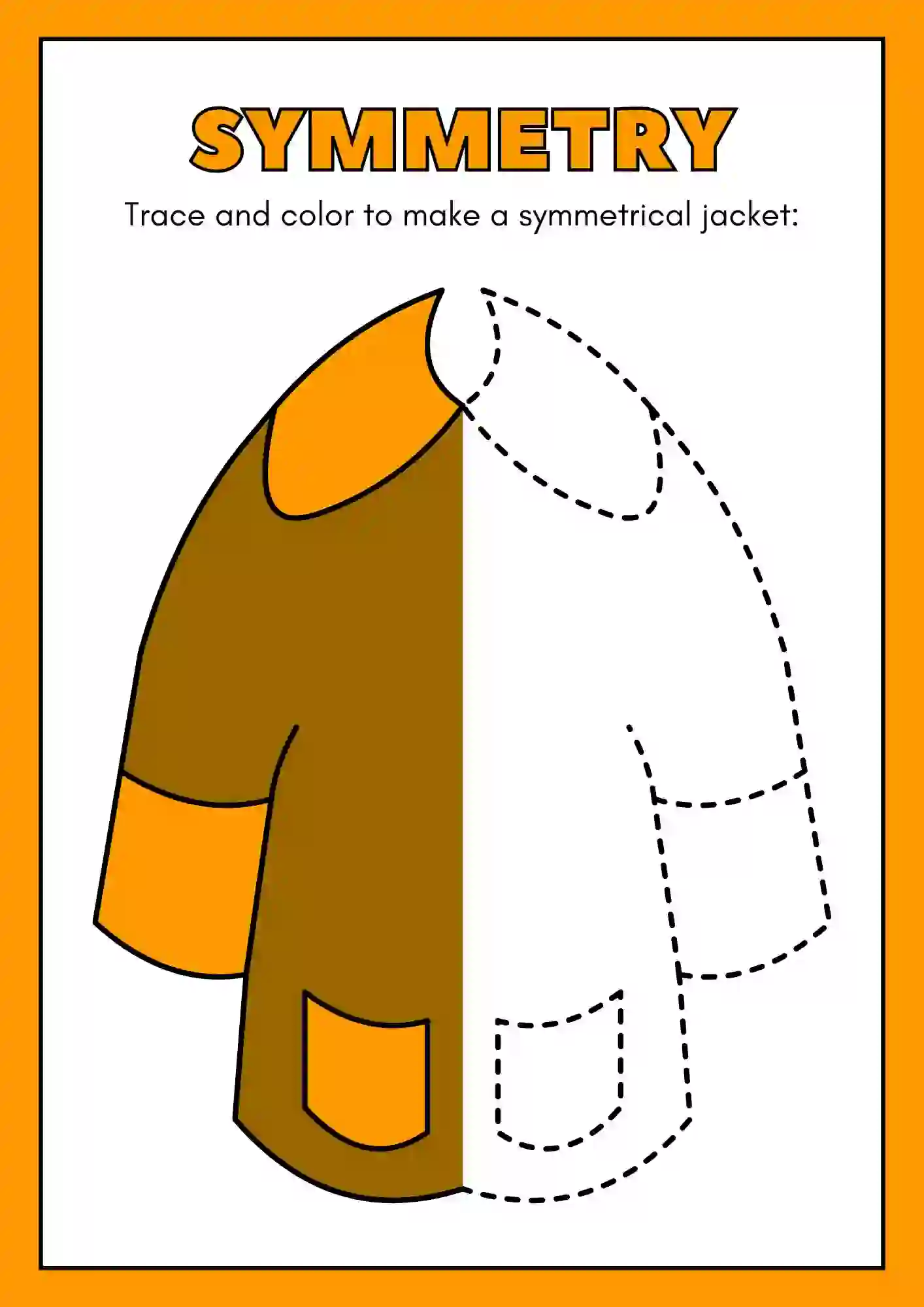 Symmetric Drawing and Coloring worksheets (clothes)
