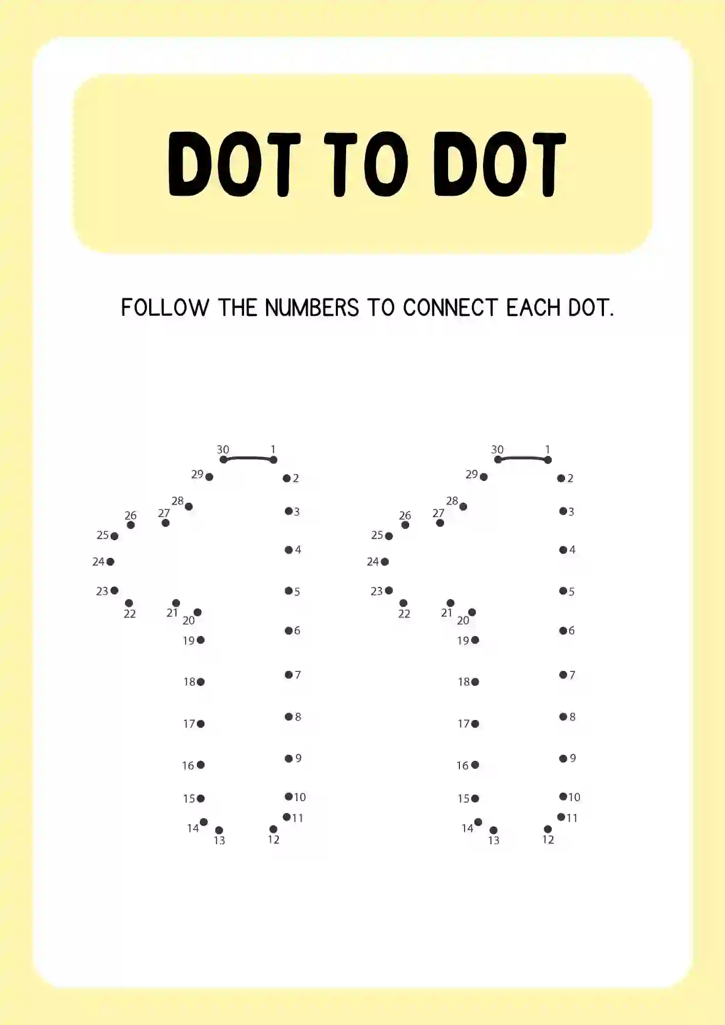 Dot to Dot Connecting Numbers Activity Worksheets number 11