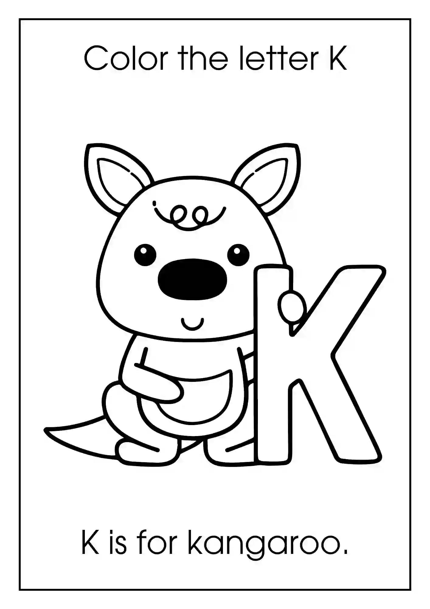 Animal Alphabet Coloring Worksheets For Kindergarten (Letter k with kangaroo)