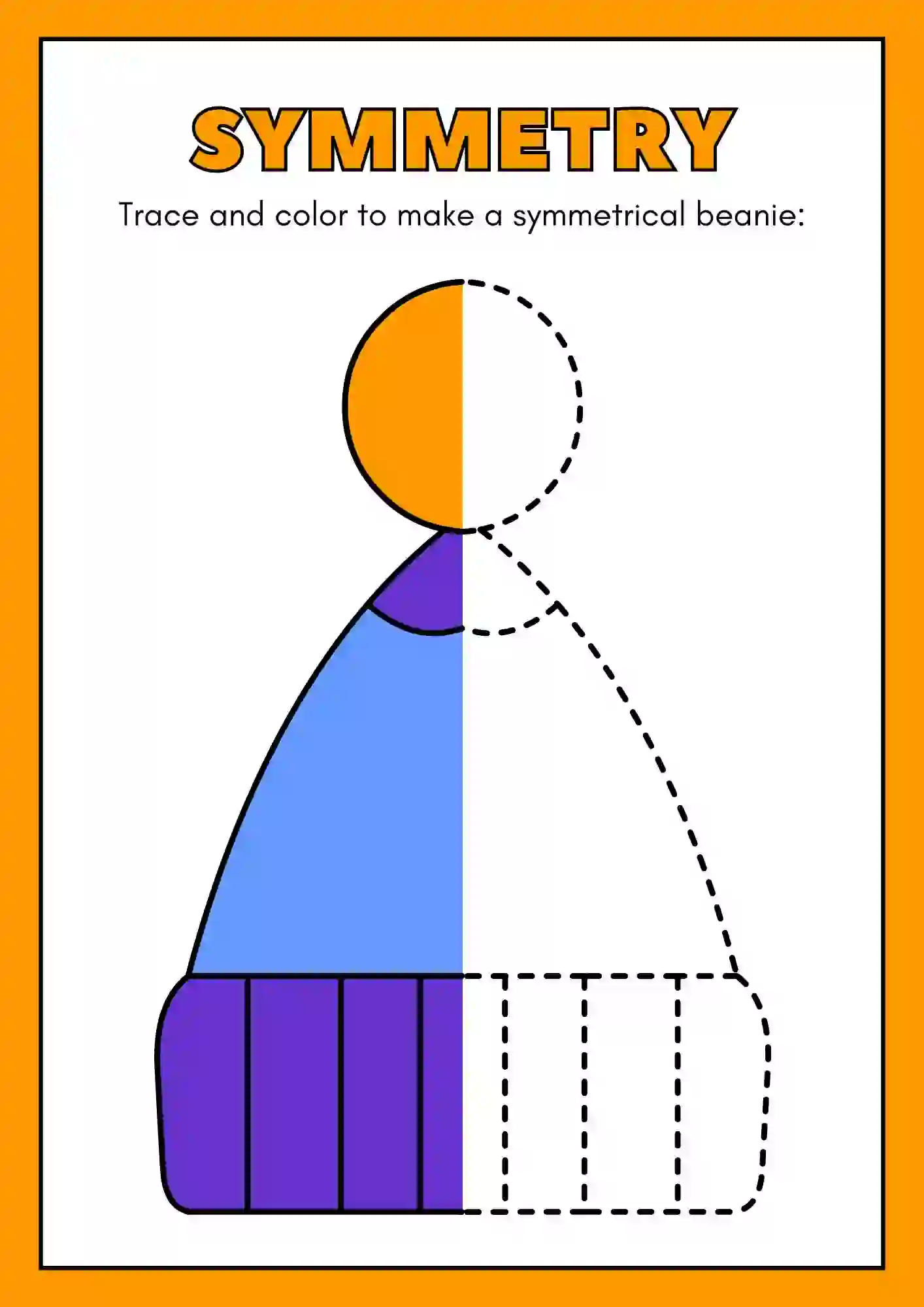 Symmetric Drawing and Coloring worksheets (hat)