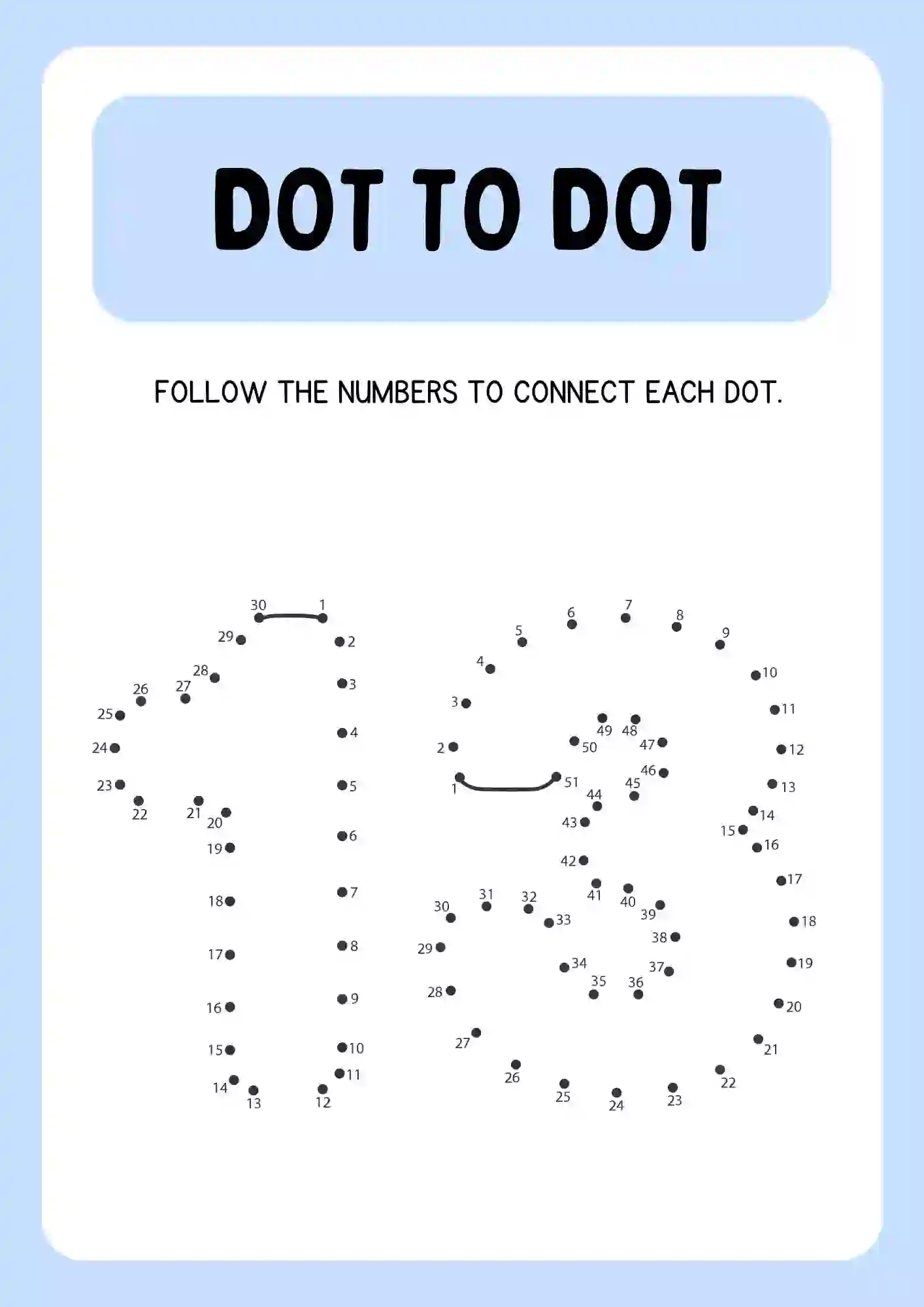 Dot to Dot Connecting Numbers Activity Worksheets number 13