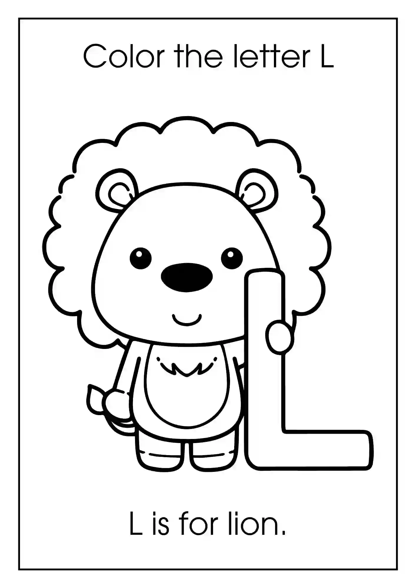 Animal Alphabet Coloring Worksheets For Kindergarten (Letter l with lion)