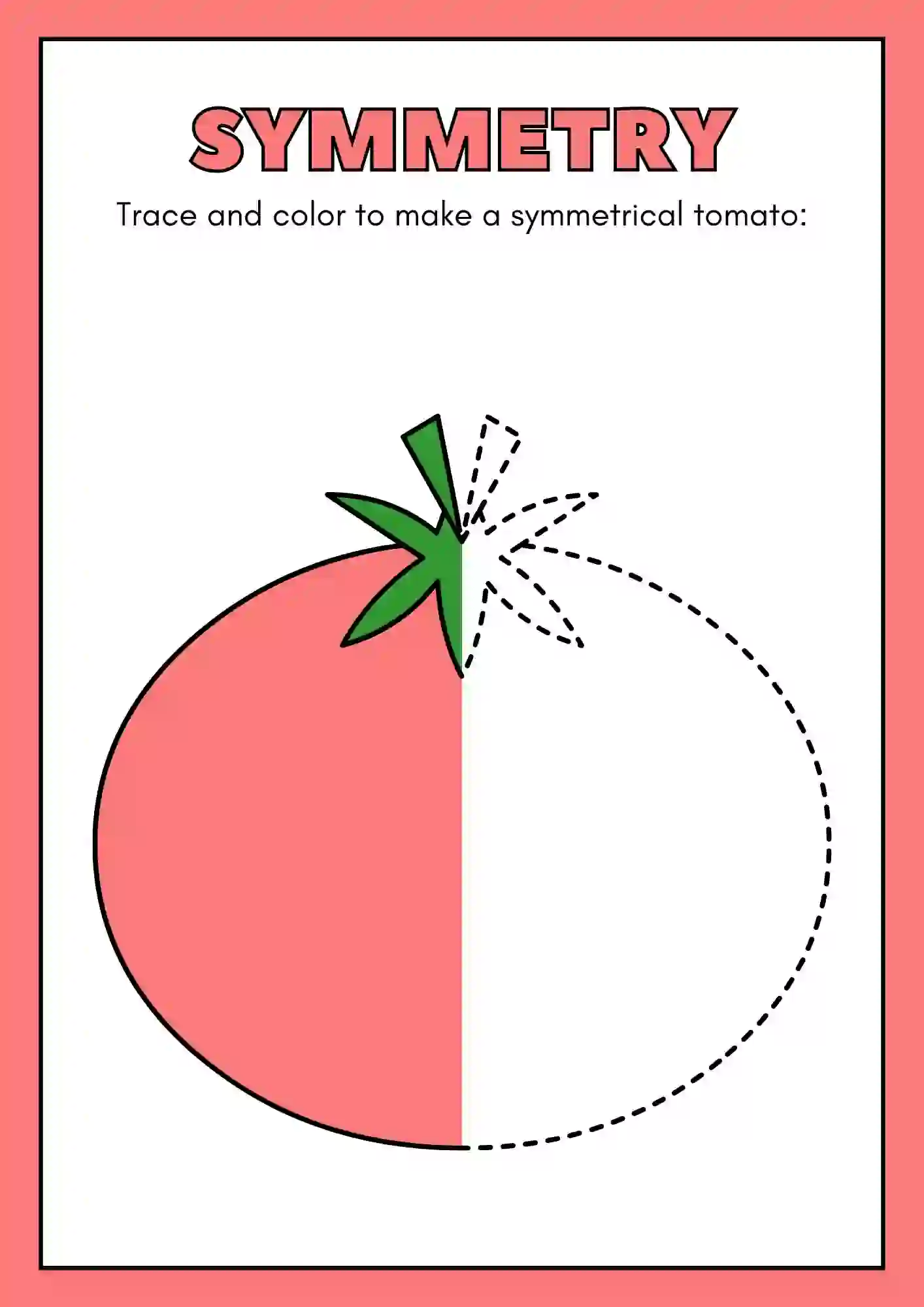 Symmetric Drawing and Coloring worksheets (tomato)