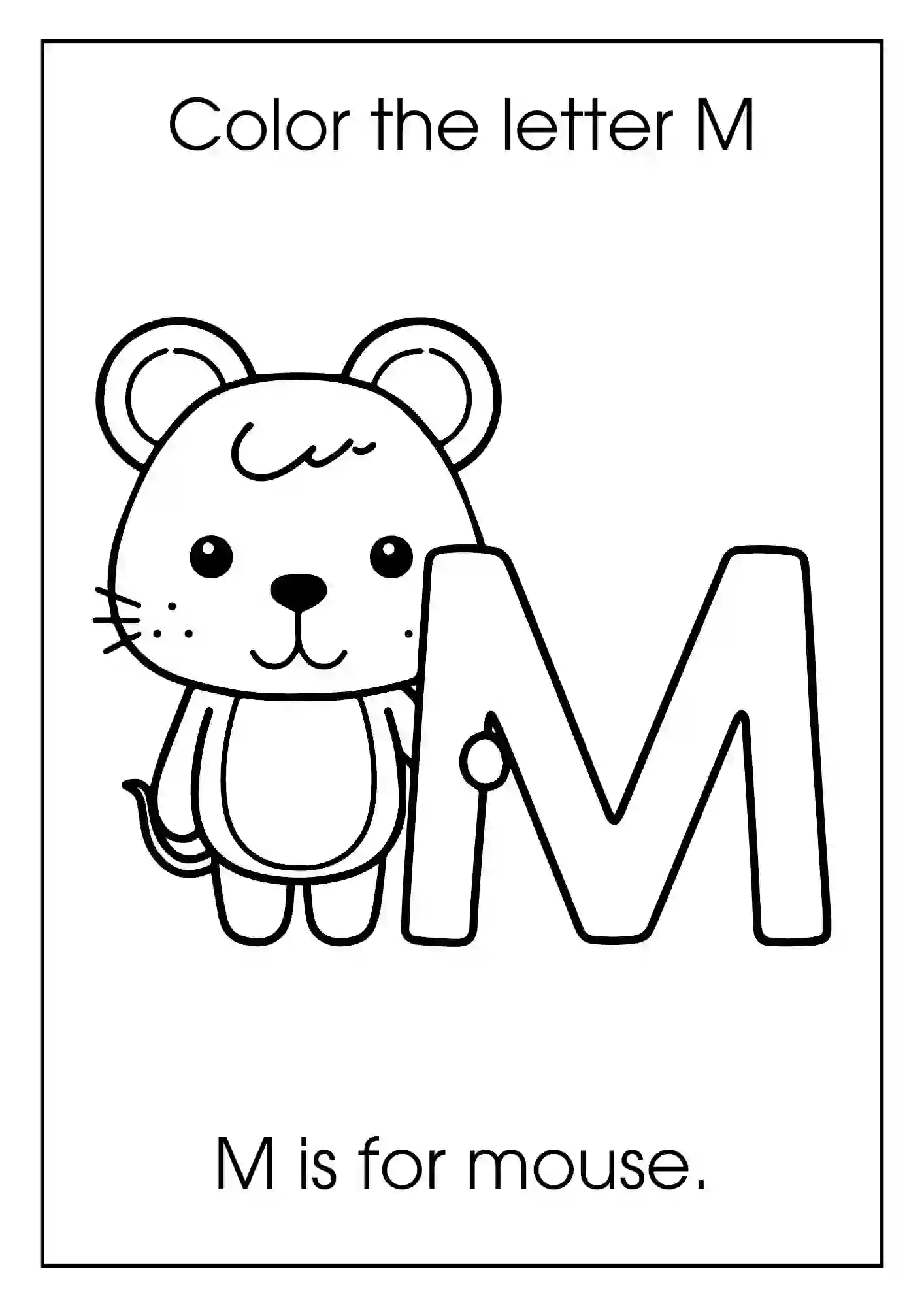 Animal Alphabet Coloring Worksheets For Kindergarten (Letter m with mouse)