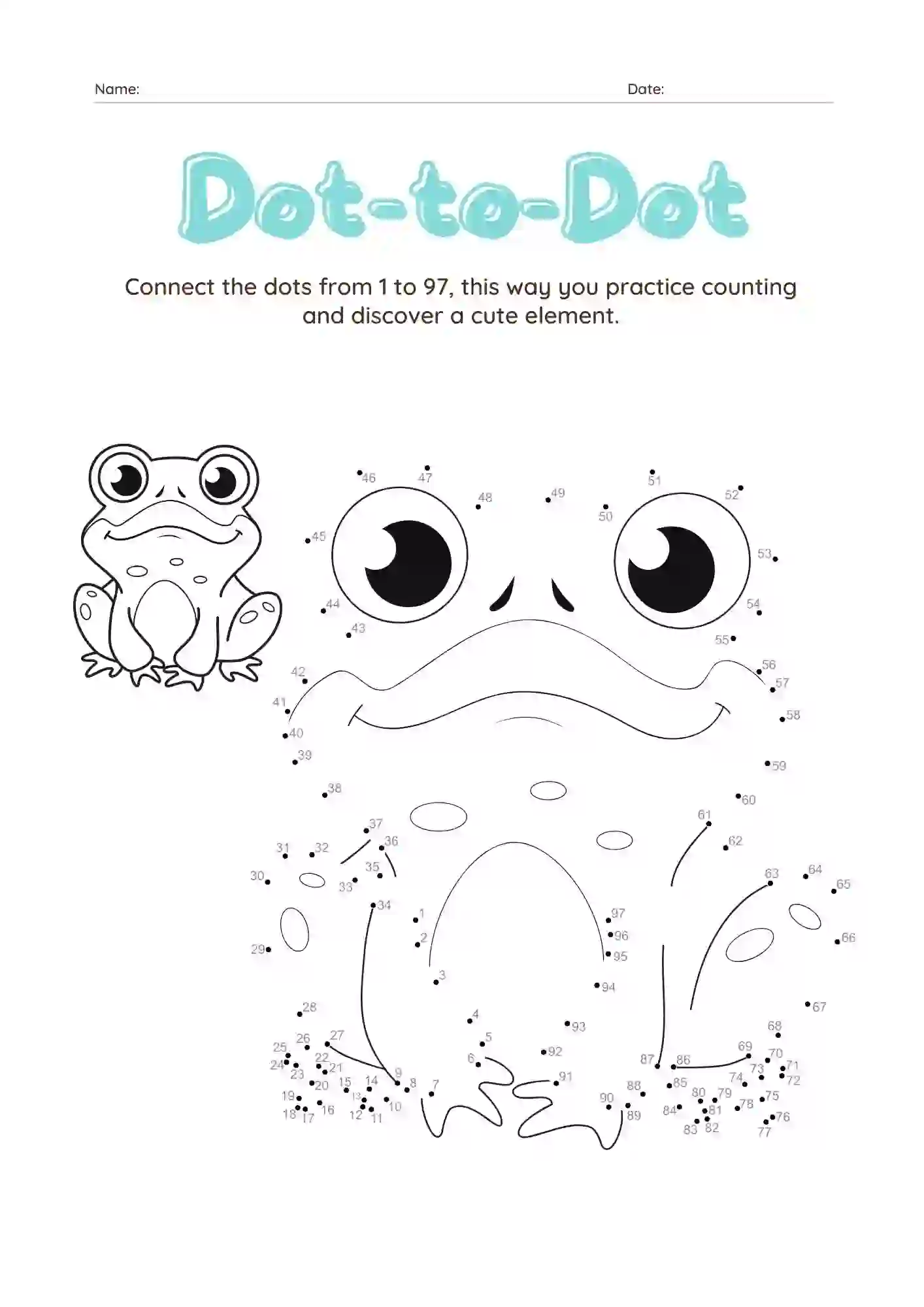 Dot-to-Dot Worksheets For Kindergarten (frog Dot connecting worksheet)